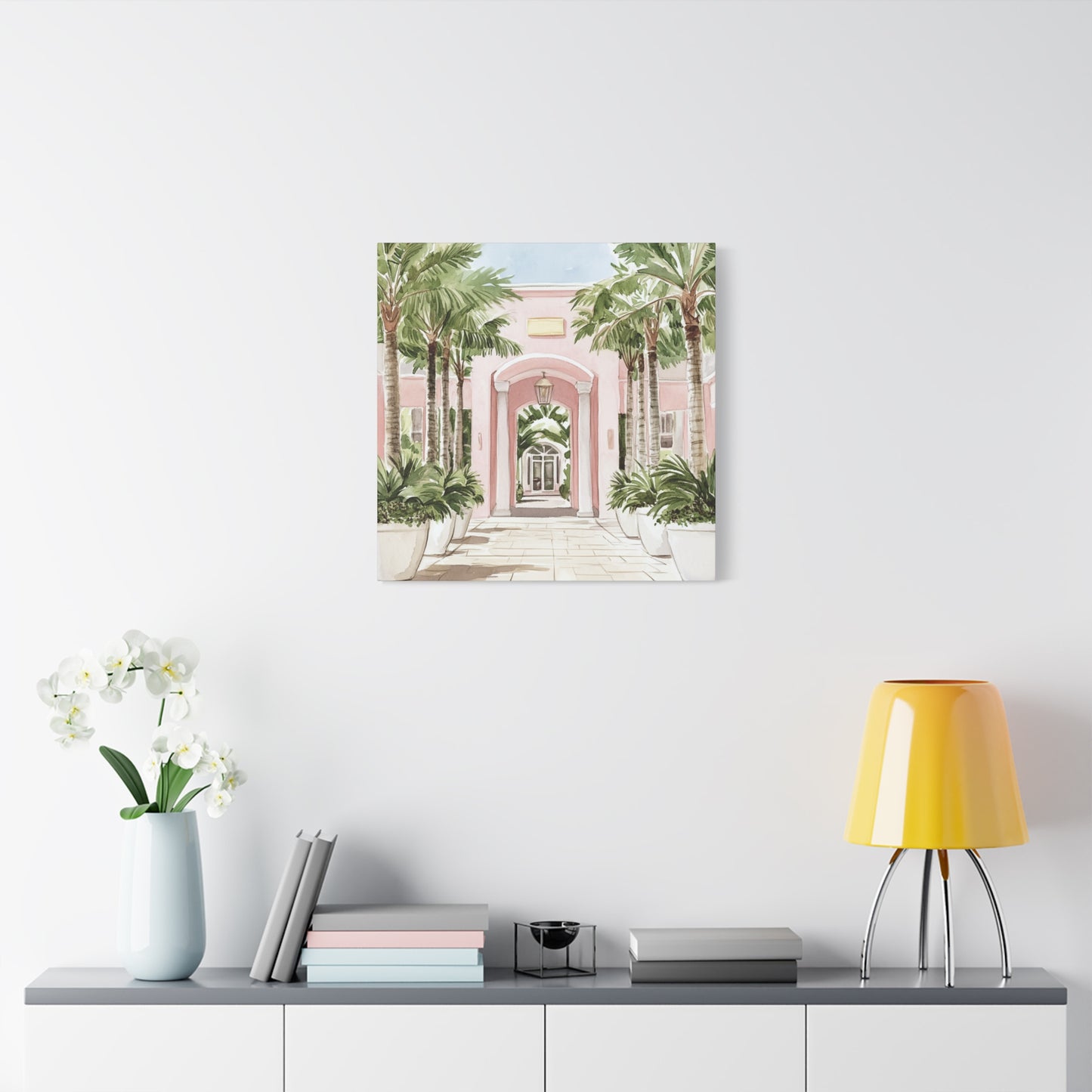 Tropical Pink Archway Canvas Wall Art — Coastal Palm Palmistry Matte Stretched Print