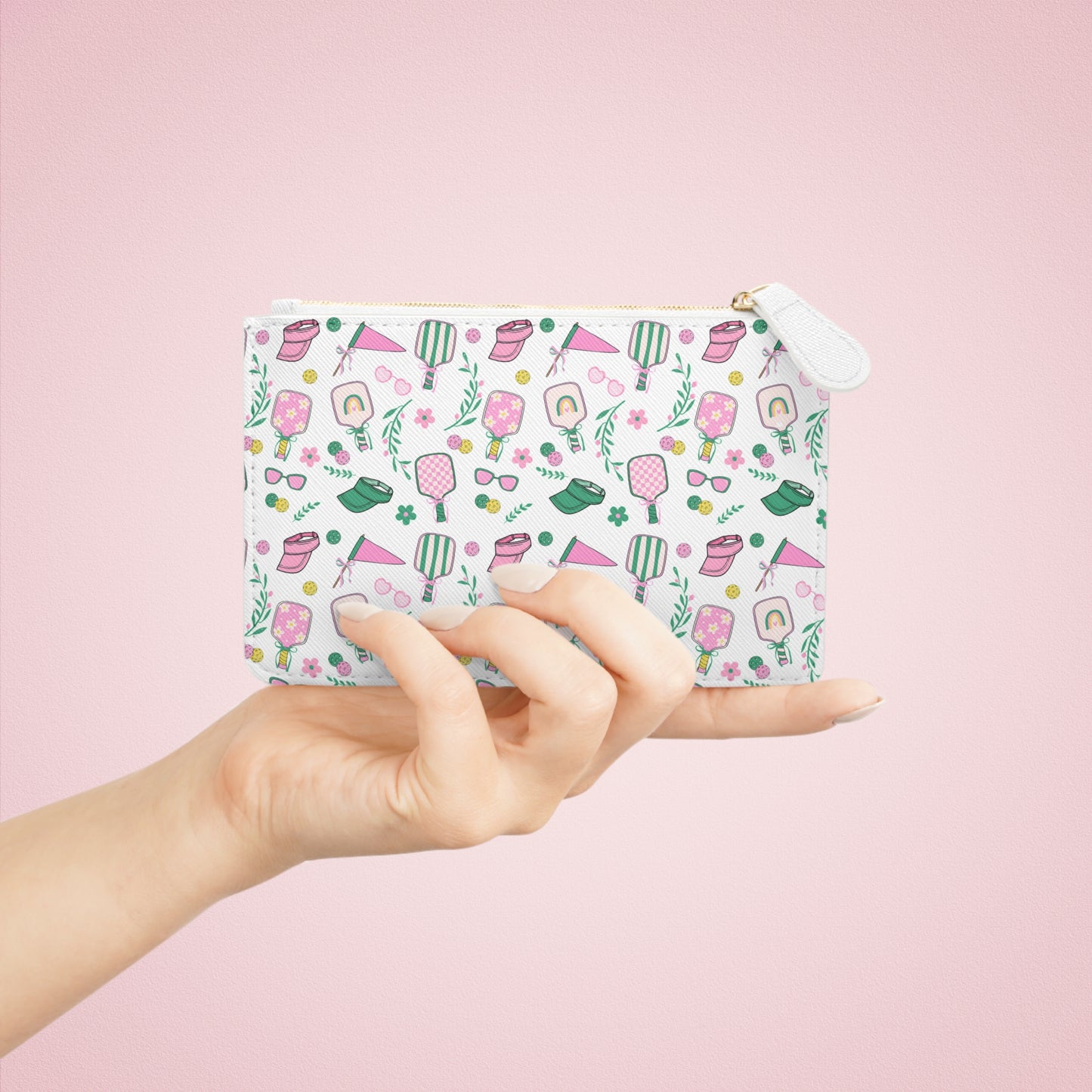 Preppy Pickleball Pattern Mini Clutch Bag — Cute Pink & Mint Snack Print Accessory