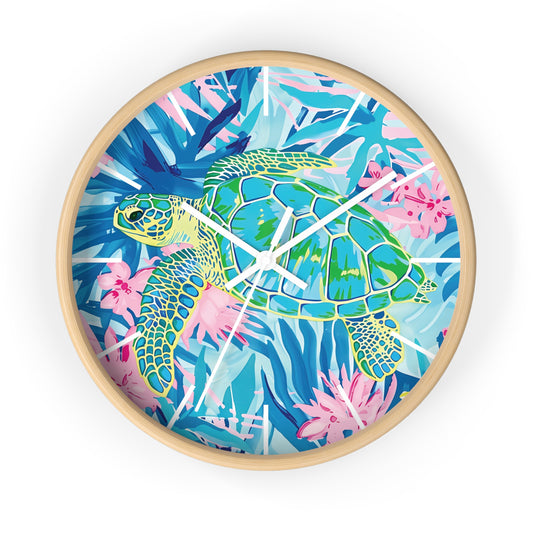 Colorful Coastal Clock, Turtle Wall Clock, Tropical Decor, Beach House Wall Art, Nautical Gift, Sea Turtle Home Decor