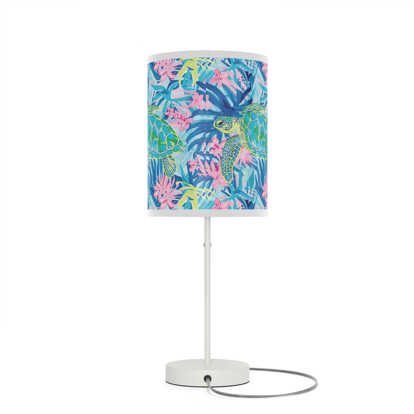 Colorful Tropical Sea Turtle Table Lamp, Coastal Home Decor, Nightstand Light, Floral Accent, Vibrant Interior Design, Gift for Her