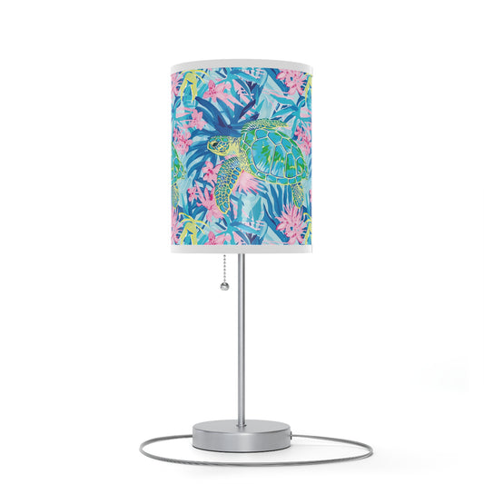 Colorful Tropical Sea Turtle Table Lamp, Coastal Home Decor, Nightstand Light, Floral Accent, Vibrant Interior Design, Gift for Her
