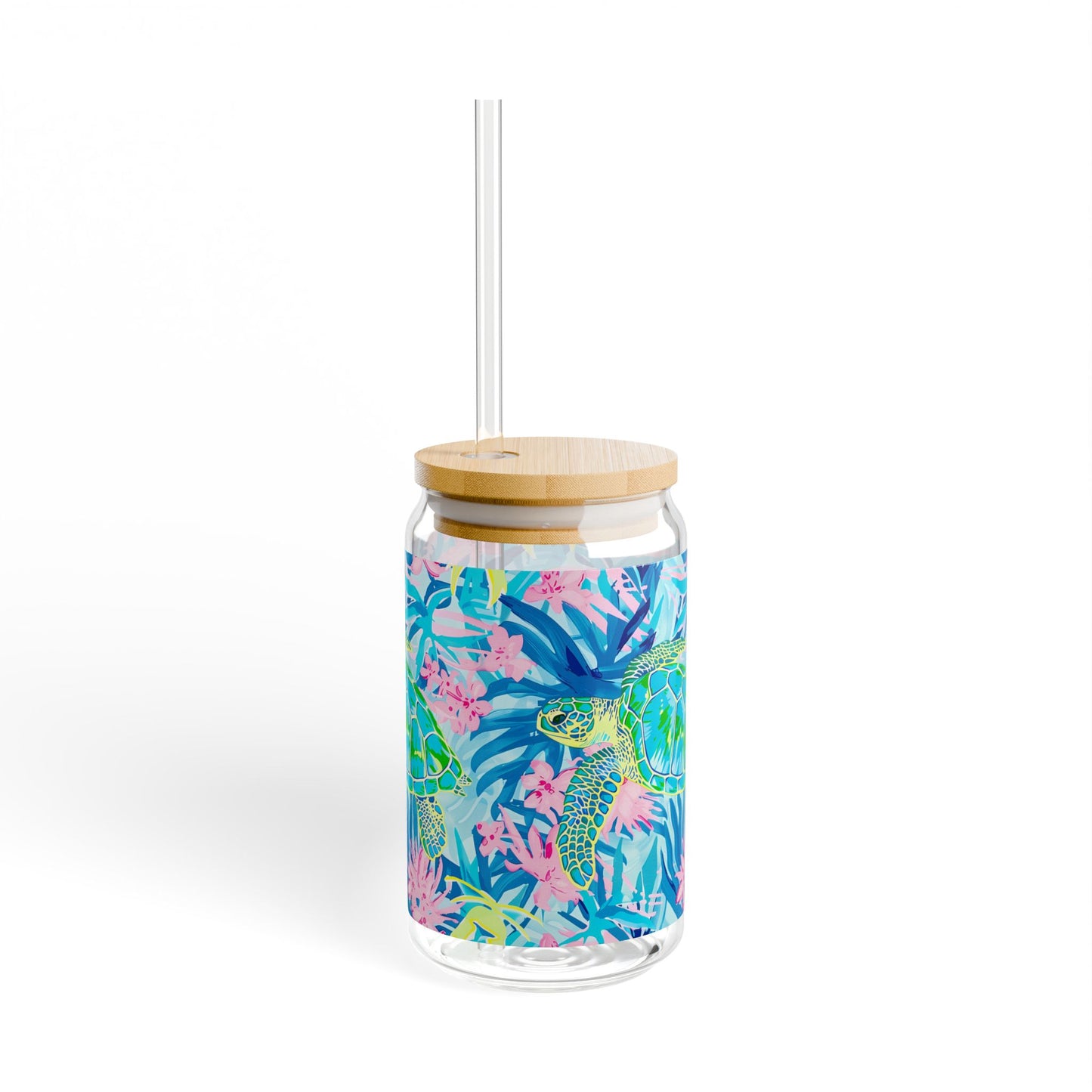 Eco-Friendly Summer Drinkware, Tropical Sipper Glass, 16oz | Sea Turtle Design, Party Accessory, Gift for Ocean Lovers