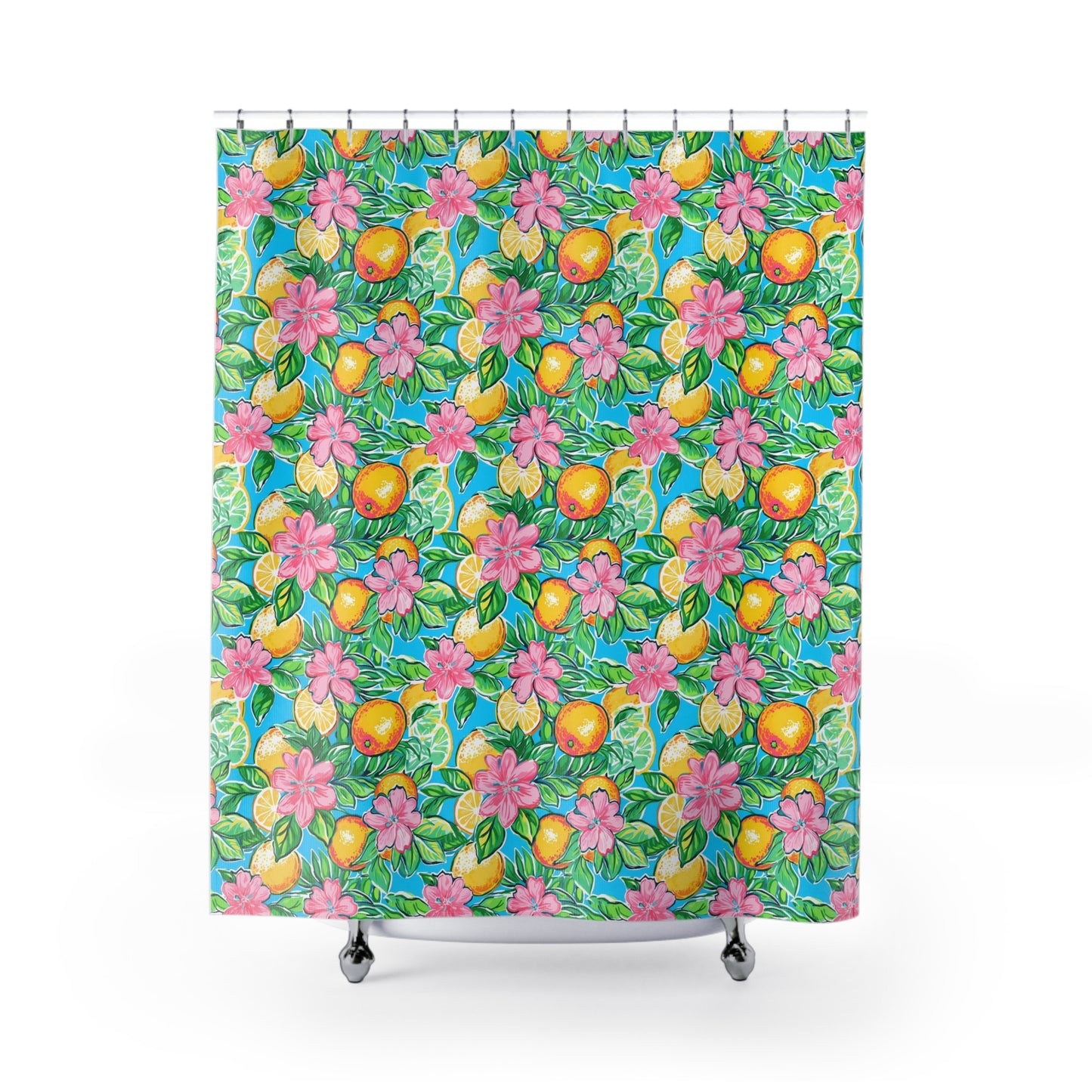 Vibrant Floral Shower Curtain, Lemon Blossom Decor, Bright Bathroom Accessory, Summer Vibe Home Decor, Tropical Oasis Shower Curtain