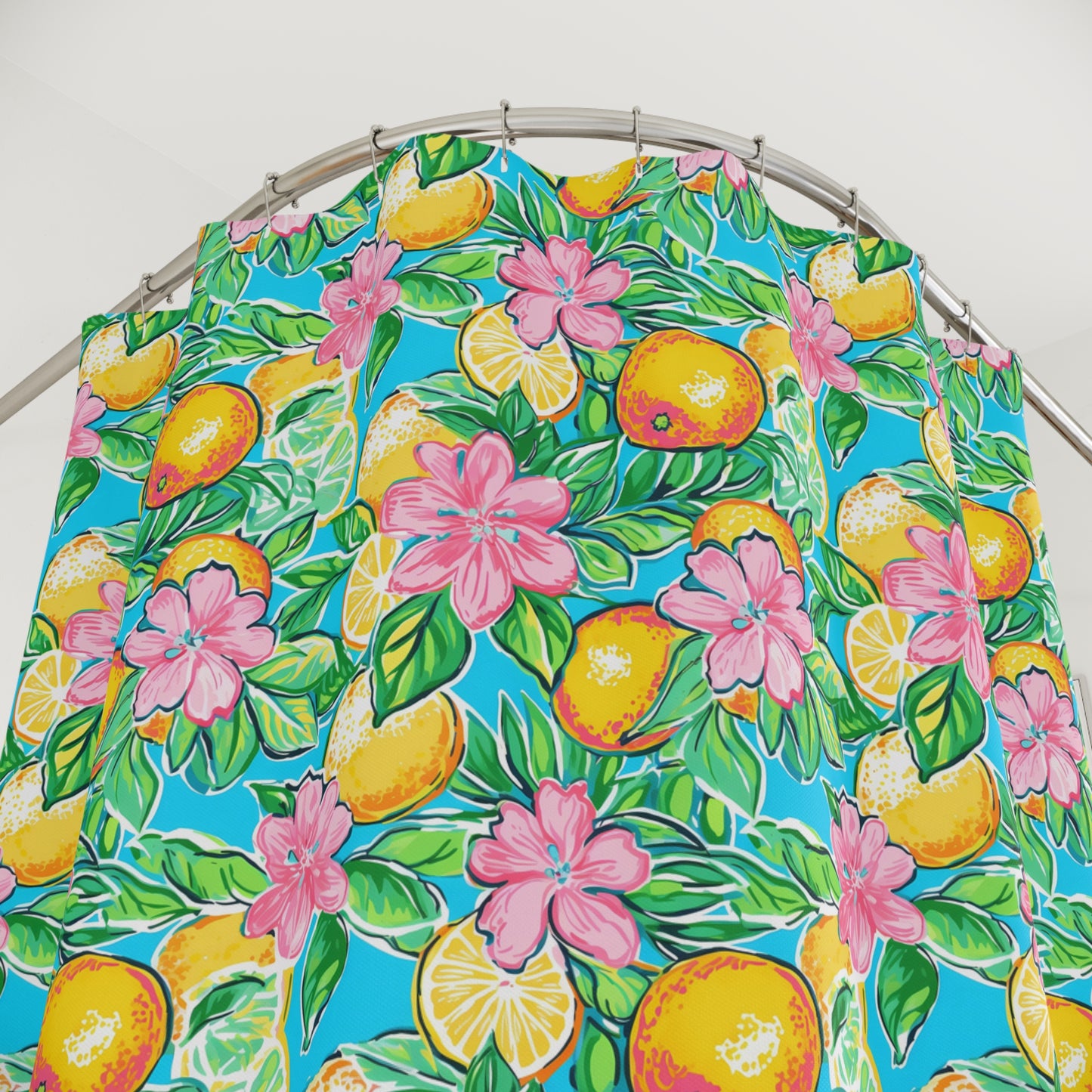 Vibrant Floral Shower Curtain, Lemon Blossom Decor, Bright Bathroom Accessory, Summer Vibe Home Decor, Tropical Oasis Shower Curtain