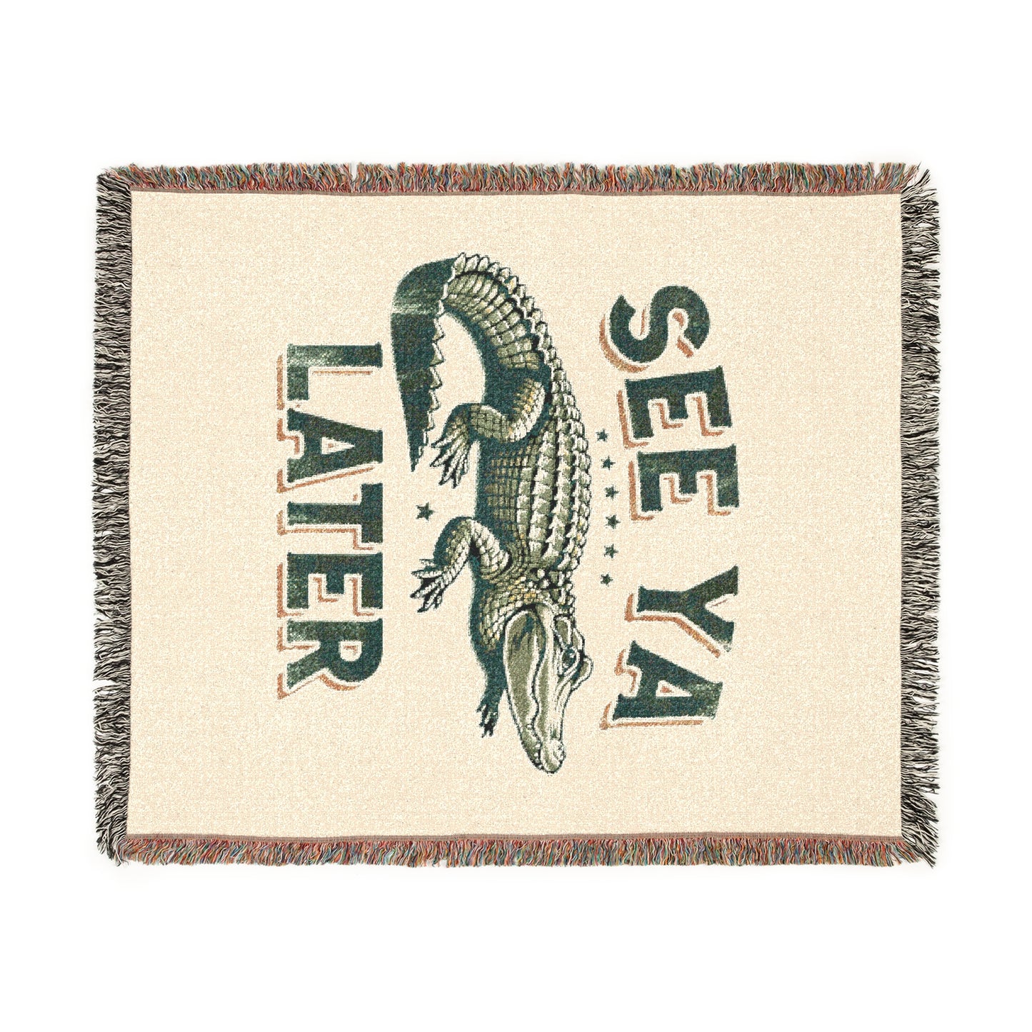 See Ya Later Alligator Reptile, Woven Blanket — Retro Gator Throw Blanket