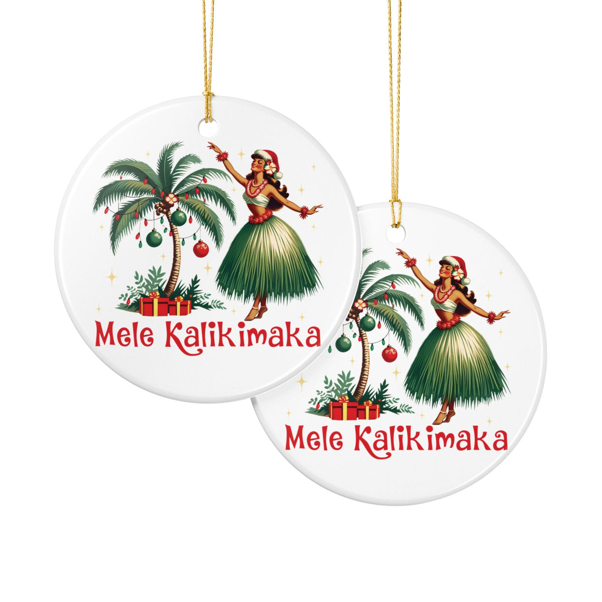 Mele Kalikimaka Ceramic Ornament — Hawaiian Hula Girl Christmas Holiday Decoration