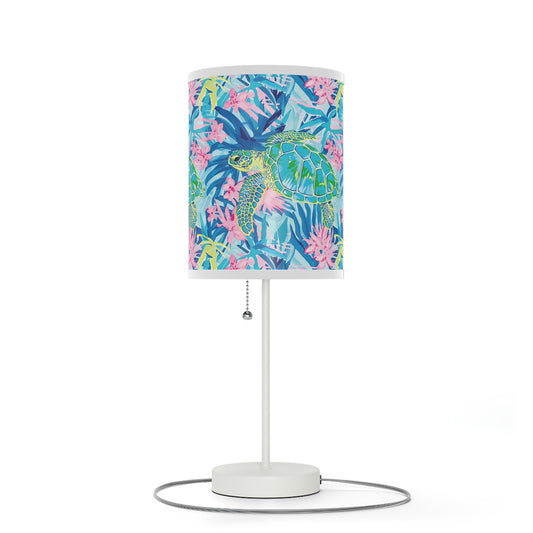 Colorful Tropical Sea Turtle Table Lamp, Coastal Home Decor, Nightstand Light, Floral Accent, Vibrant Interior Design, Gift for Her