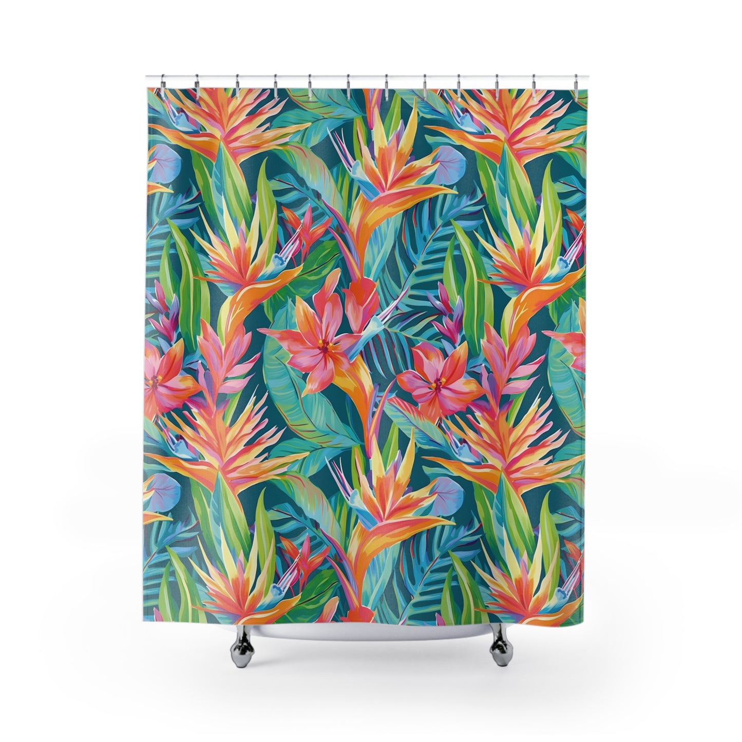 Tropical Paradise Shower Curtain, Beach Home Decor, Floral Bath Accessory, Vibrant Nature Curtains, Hawaii-Inspired Bathroom Decor