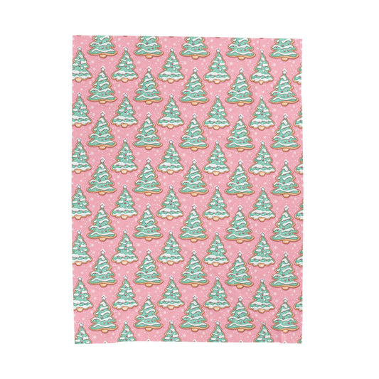 Christmas Tree Cookie Velveteen Blanket — Pink Holiday Plush Throw Decor