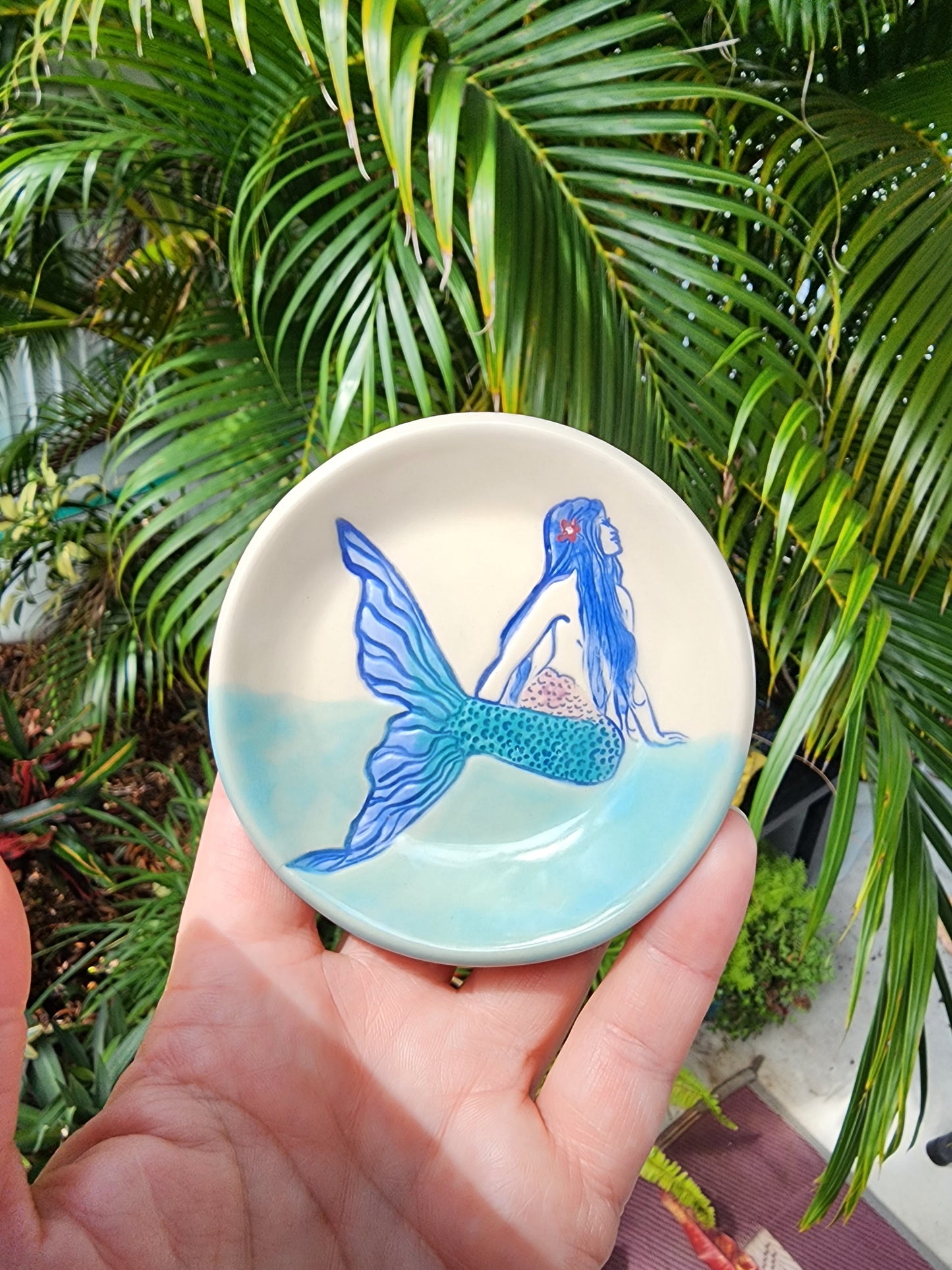 Mermaid Trinket Dish Blue Hand painted