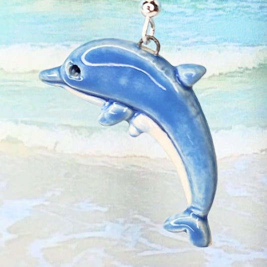 Blue Ceramic Dolphin Earrings