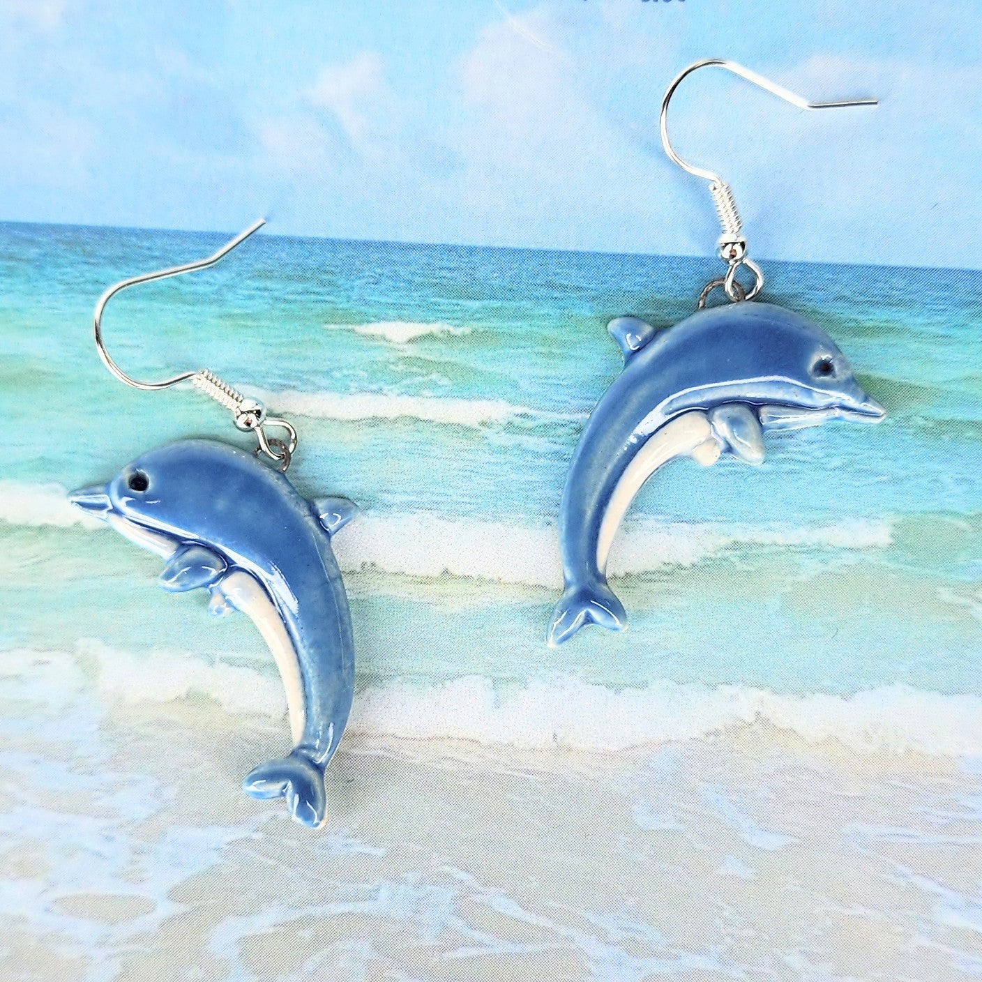 Blue Ceramic Dolphin Earrings