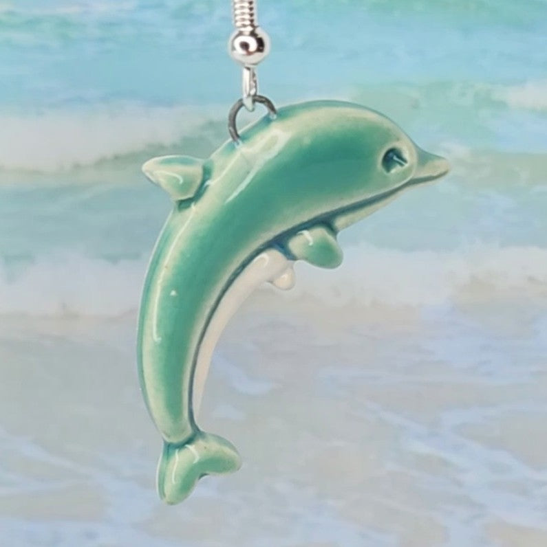 Ceramic Teal Dolphin Earrings