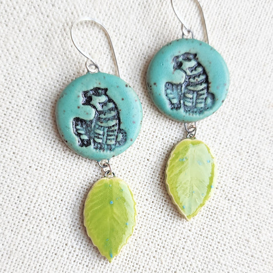 Green Jungle Tiger Dangle Earrings