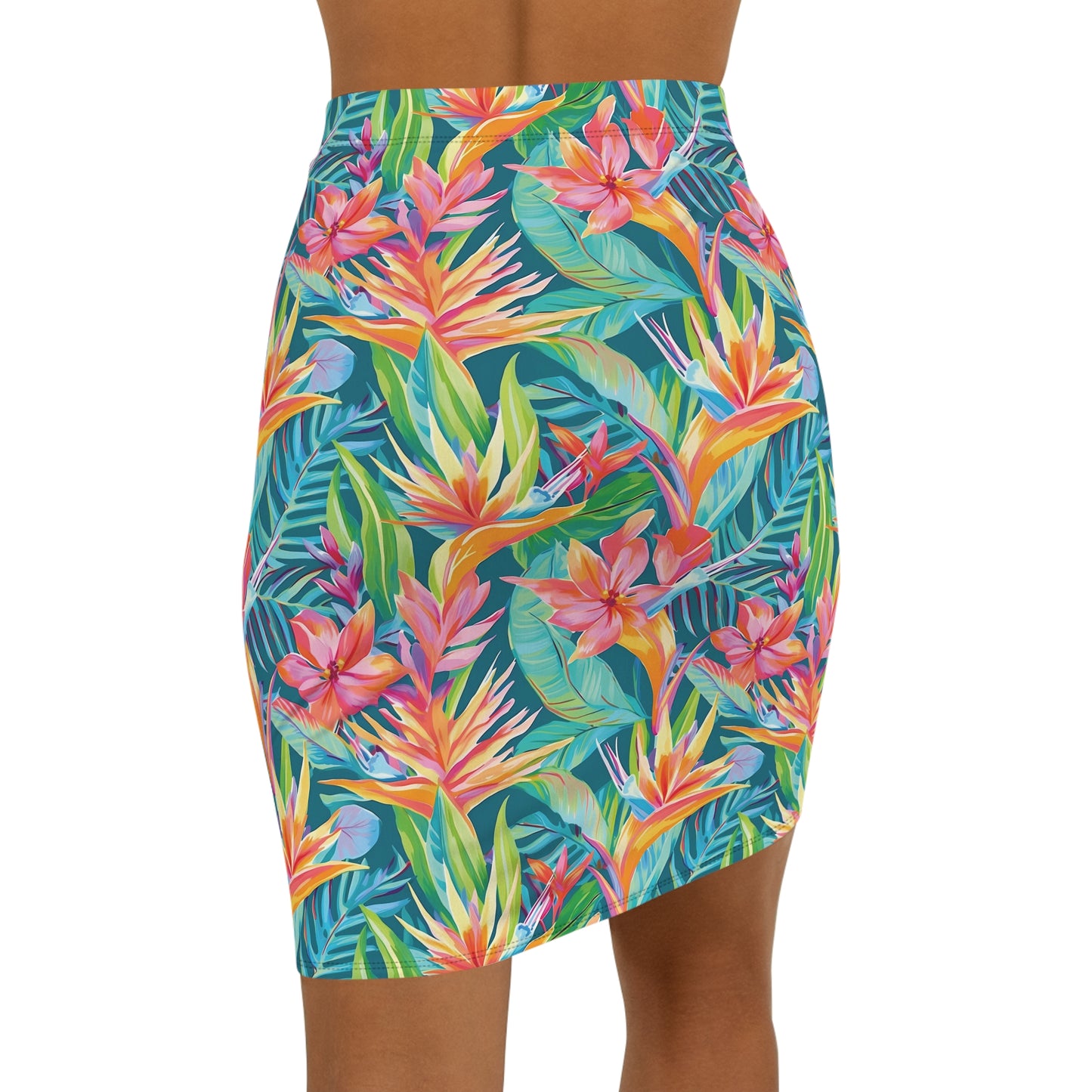 Women’s Tropical Floral Mid-Waist Pencil Skirt, Summer Outfit, Beachwear, Floral Skirt, Vacation Style, Botanical Print Skirt