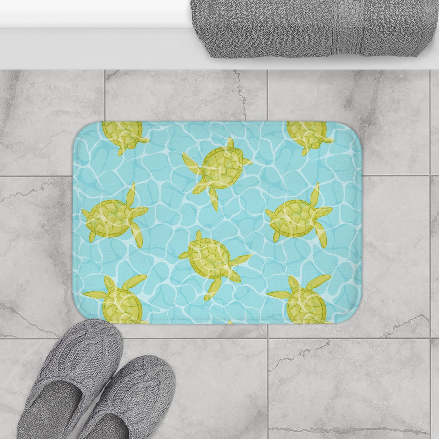 Sea Turtle Bath Mat — Tropical Pool Pattern, Coastal Bathroom Accent