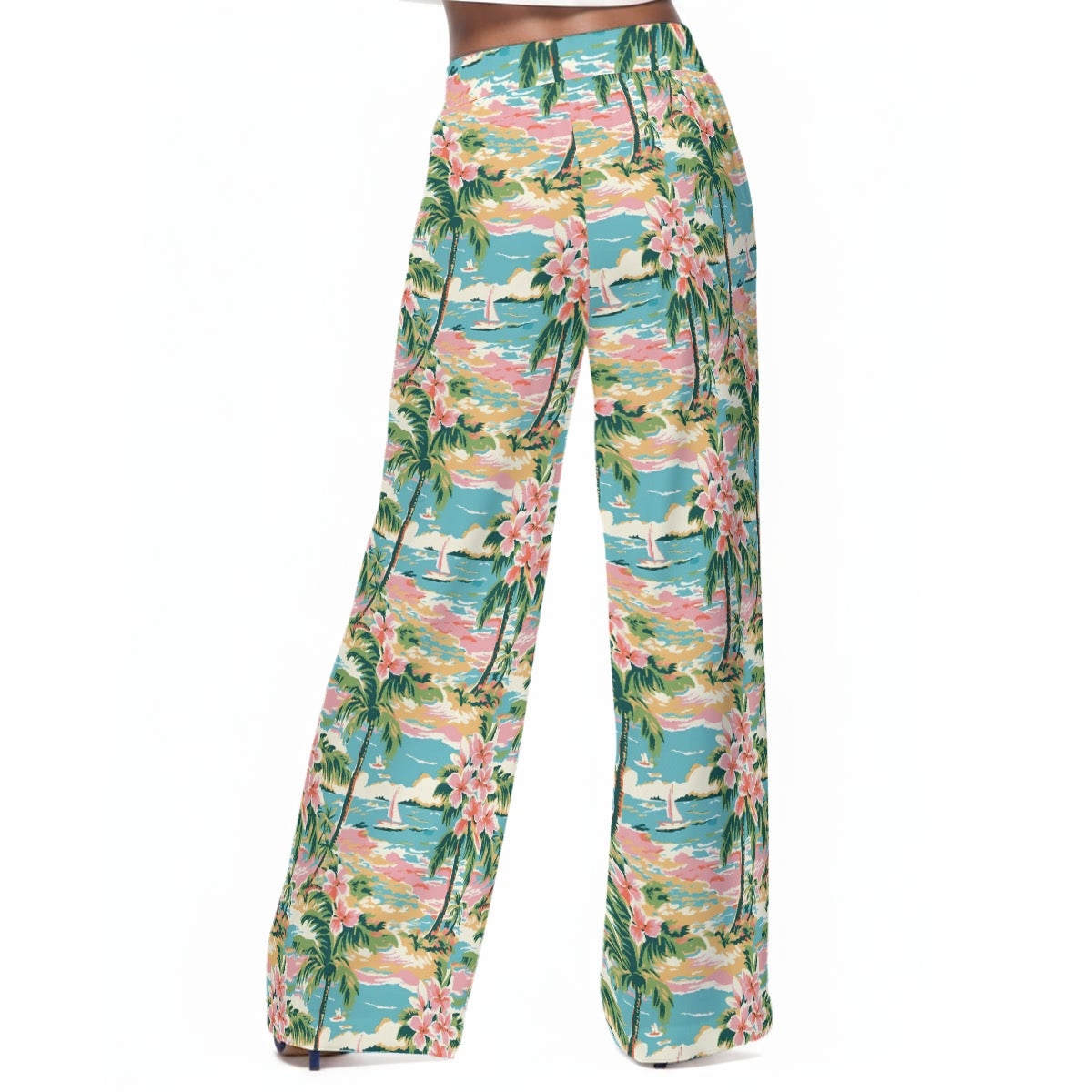 Tropical Breeze Print Women's Casual Wide-Leg Pants|100% Rayon