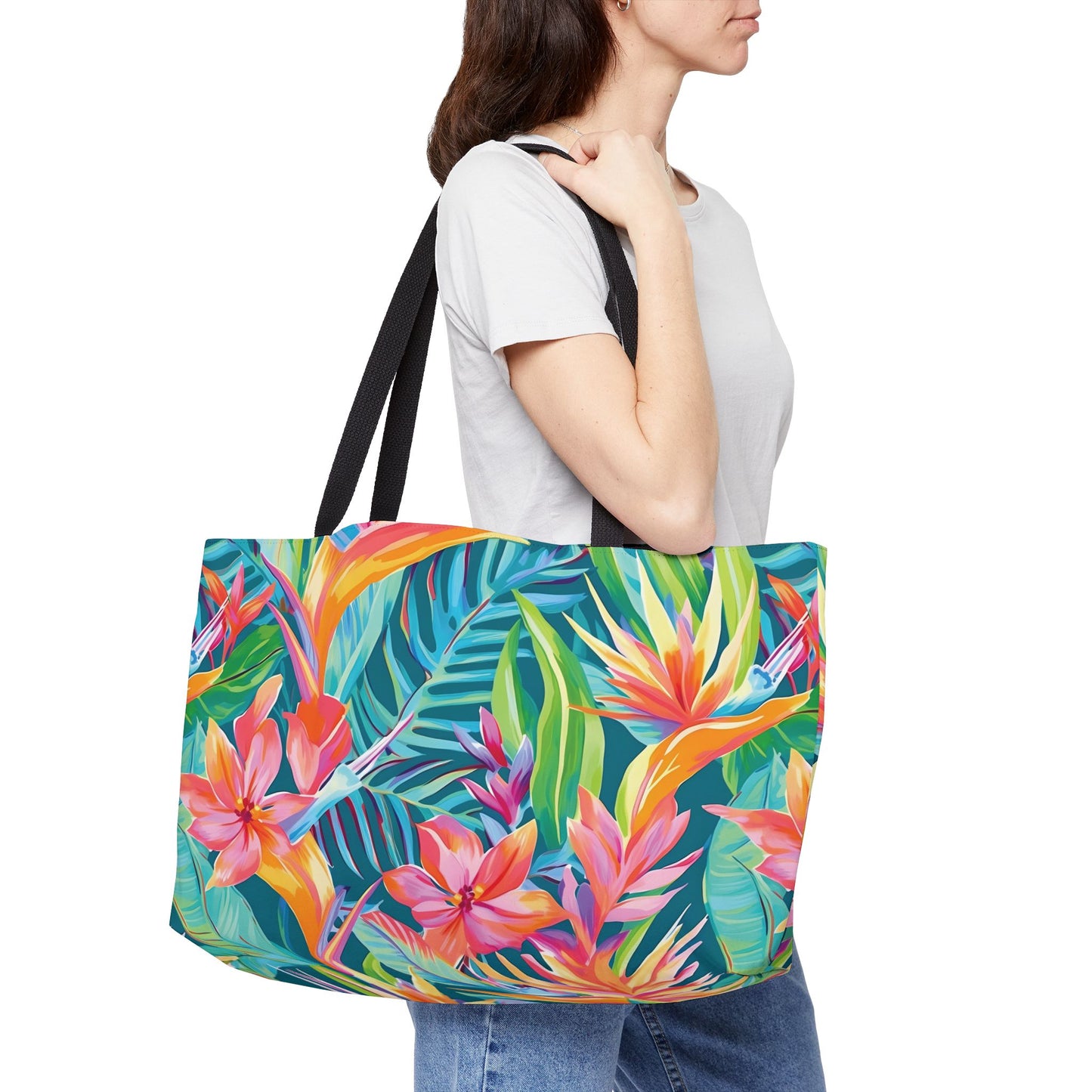 Beach Bag, Tropical Floral Weekender Tote Bag - Travel Bag, Grocery Tote, Summer Handbag, Gift for Her