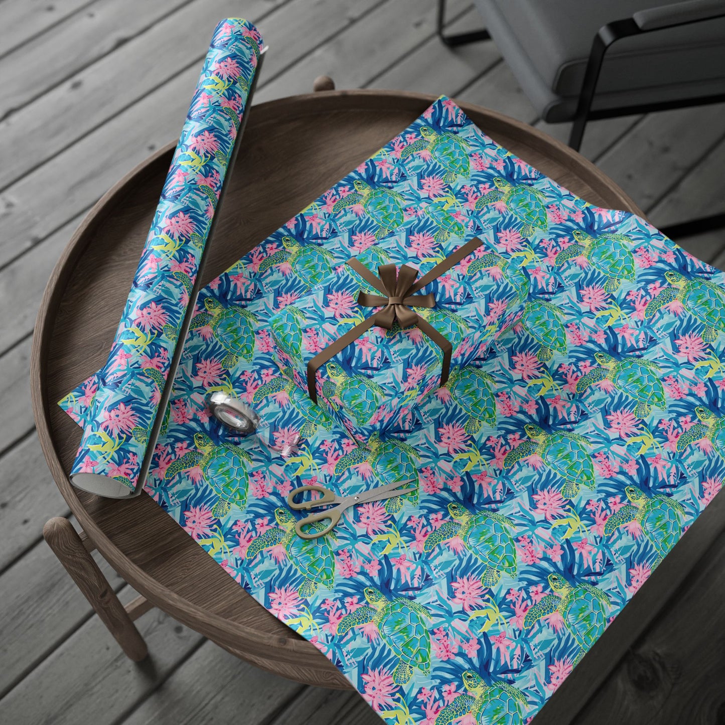 Gift Wrap Tropical Floral Sea Turtle Wrapping Paper, Vibrant Gift Wrap, Eco-Friendly Wrapping, Birthday, Holiday, Party Decor