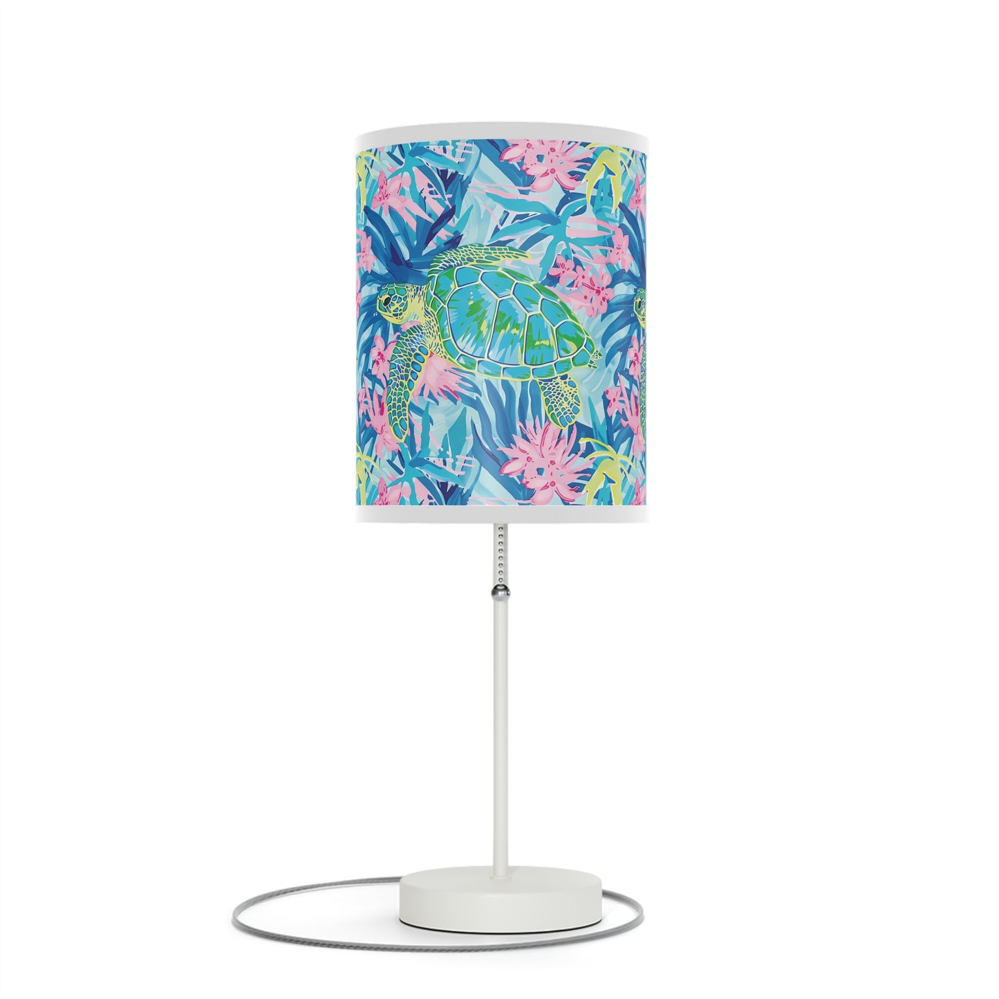 Colorful Tropical Sea Turtle Table Lamp, Coastal Home Decor, Nightstand Light, Floral Accent, Vibrant Interior Design, Gift for Her