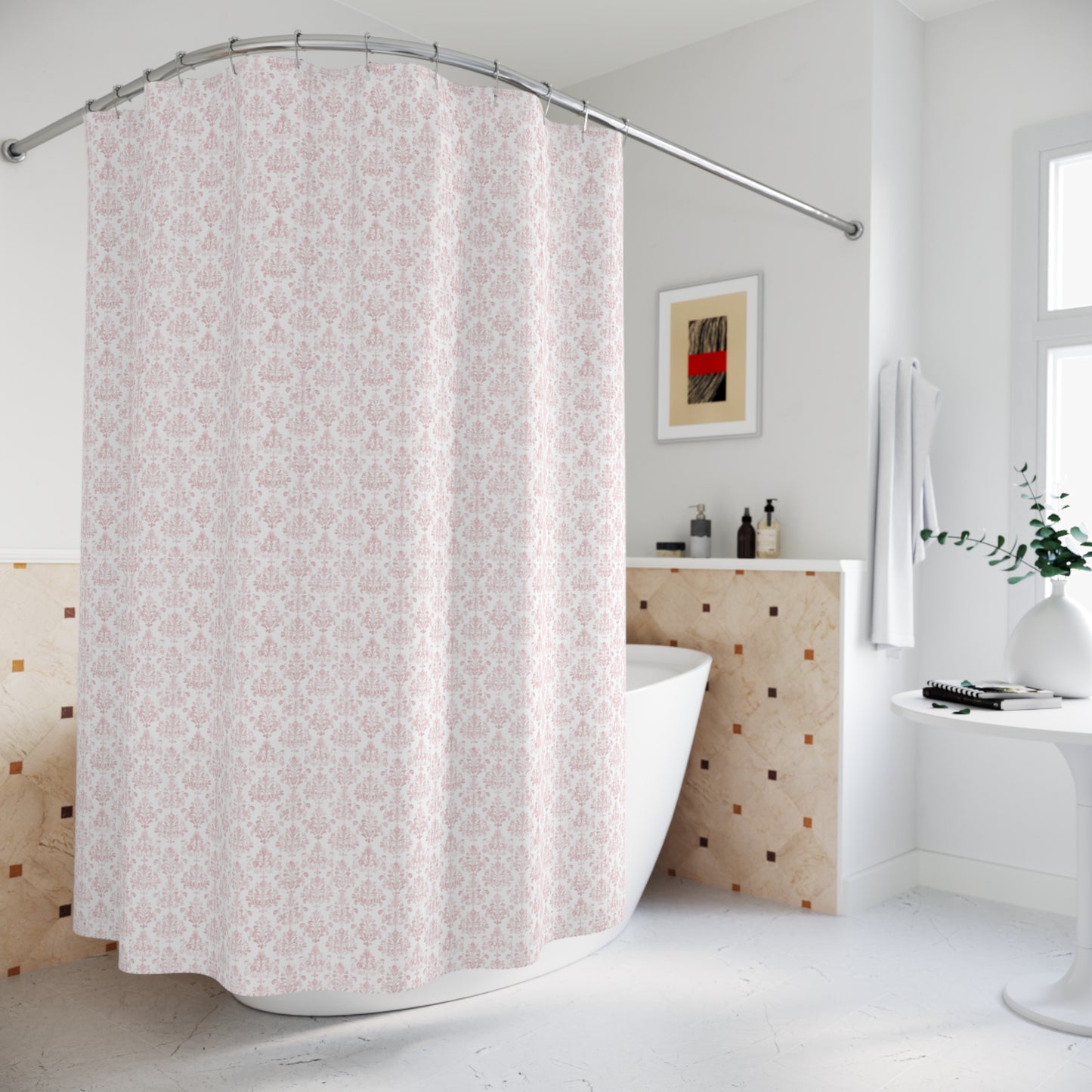 Shower Curtain — Soft Pink Damask Pattern Bathroom Curtain