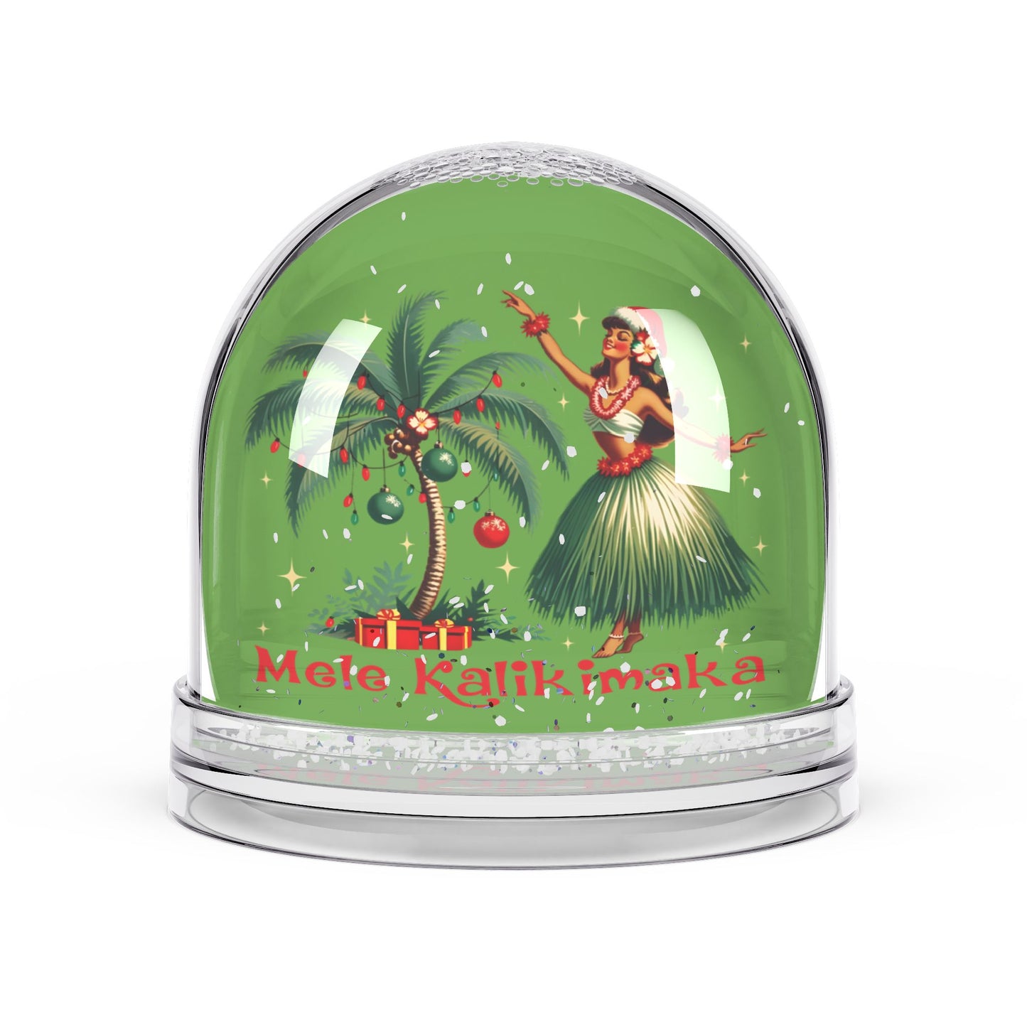 Aloha Hawaiian Hula Girl Snow Globe — 'Mele Kalikimaka' Holiday Decor Christmas Keepsake