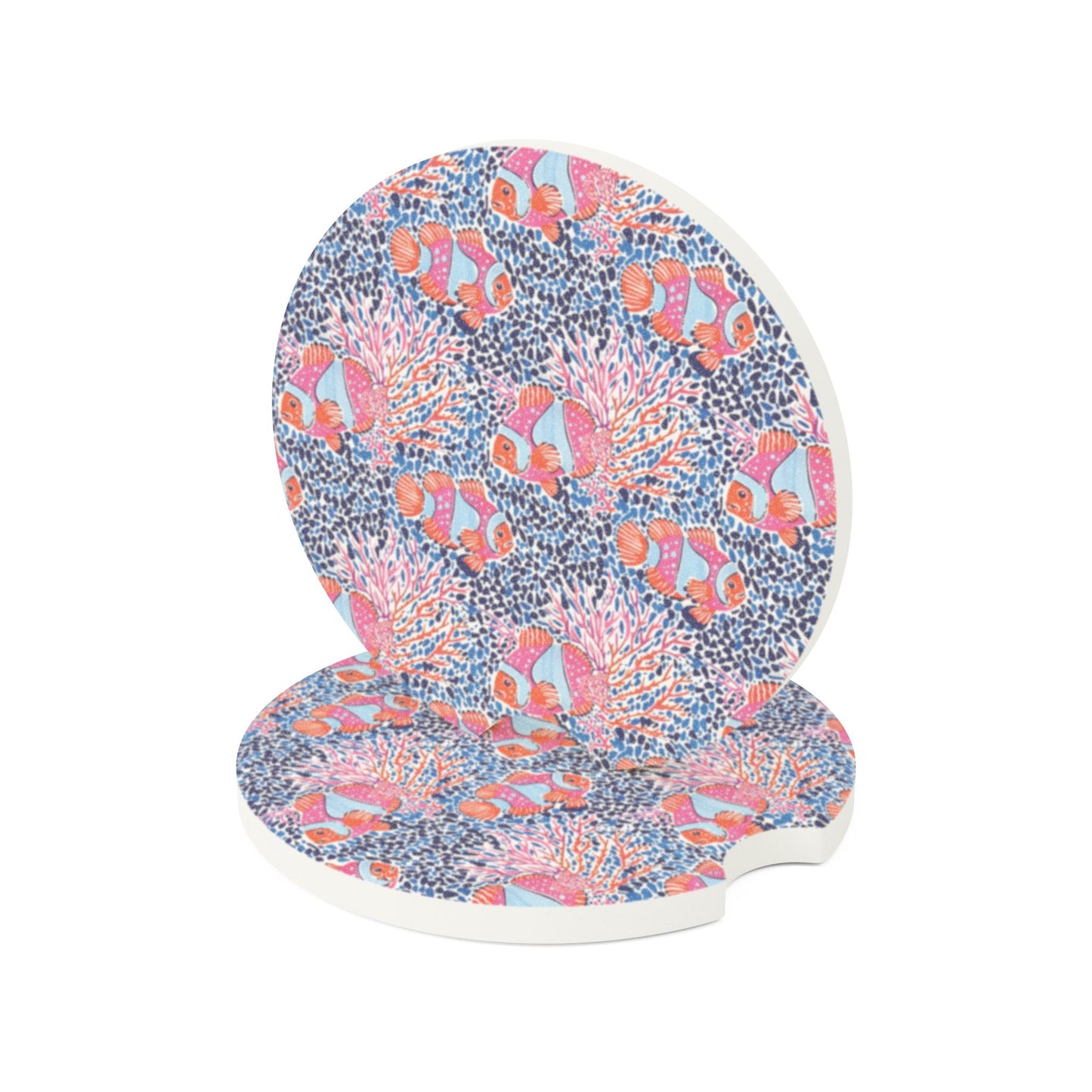 Clownfish Coral Soapstone Car Coaster — Colorful Ocean Reef Drink Holder