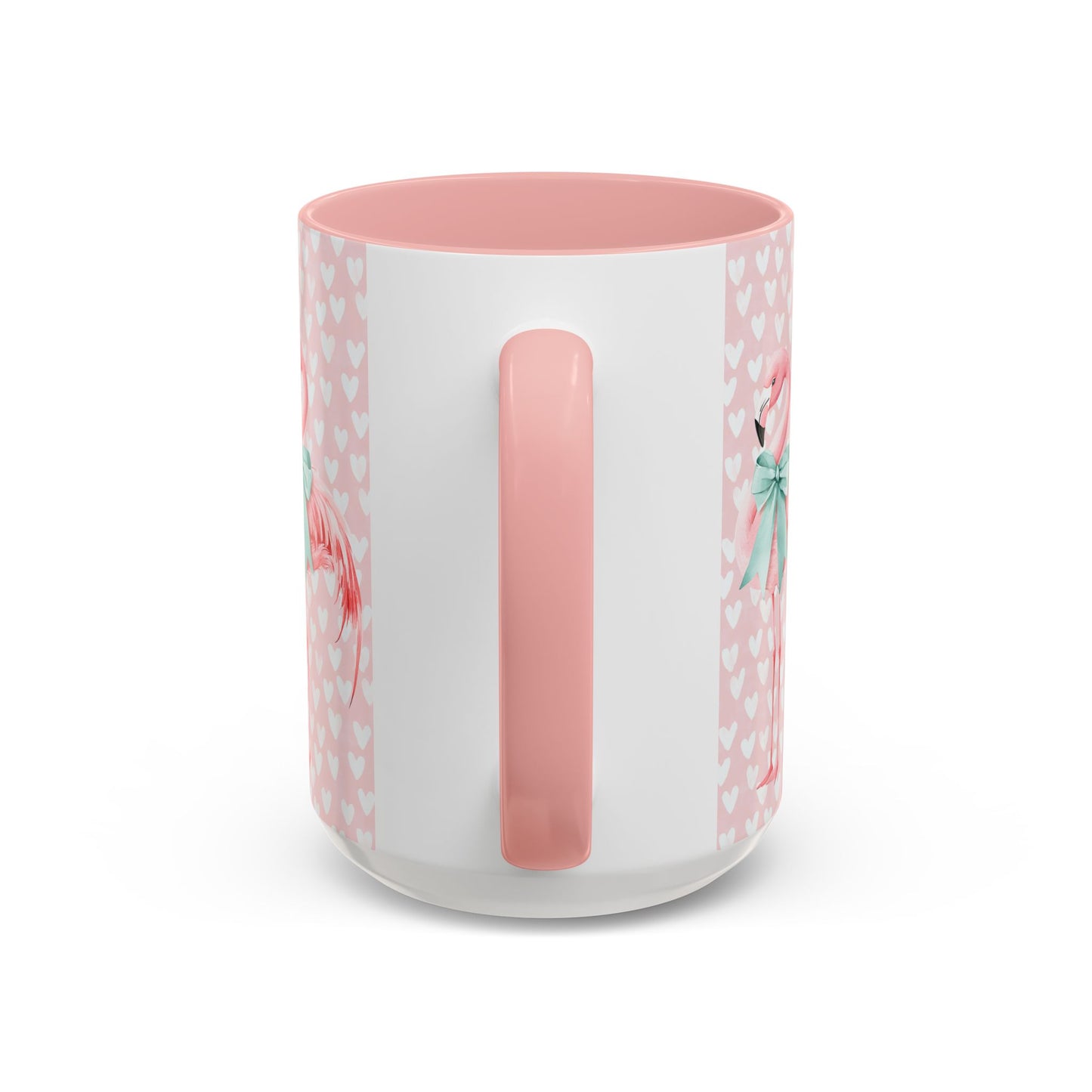 Pink Flamingo Heart Pattern Accent Coffee Mug – Cute Valentine’s Day 11/15oz Ceramic