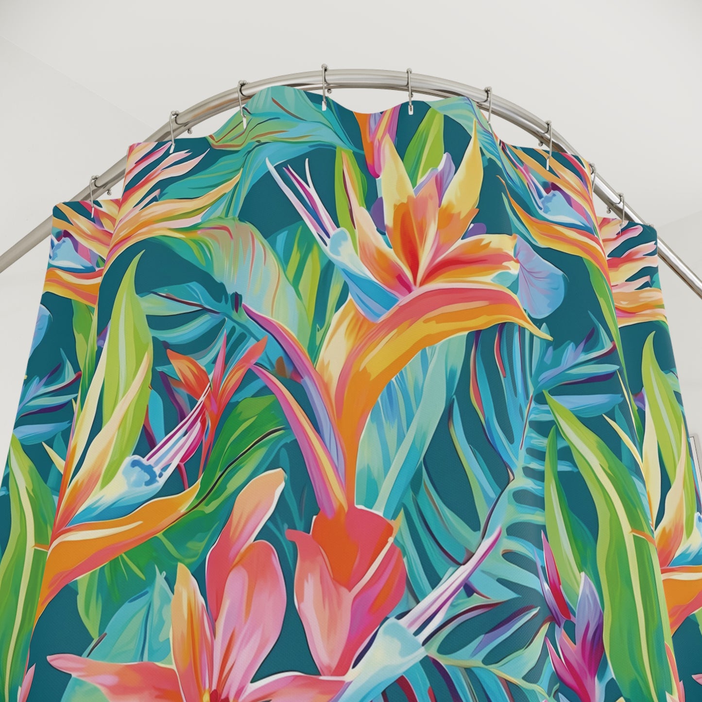 Tropical Paradise Shower Curtain, Beach Home Decor, Floral Bath Accessory, Vibrant Nature Curtains, Hawaii-Inspired Bathroom Decor