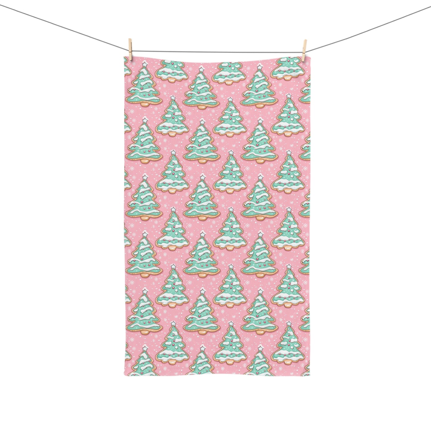Christmas Tree Pattern Hand Towel — Pink Holiday Kitchen & Bath Decor