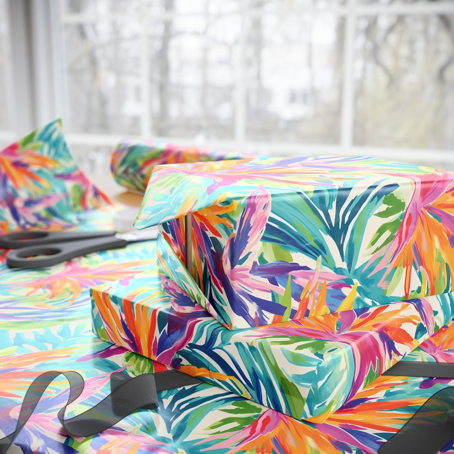 Tropical Floral Birds of Paradise flower Wrapping Paper, Vibrant Gift Wrap, Eco-Friendly Wrapping, Birthday, Holiday, Party Decor