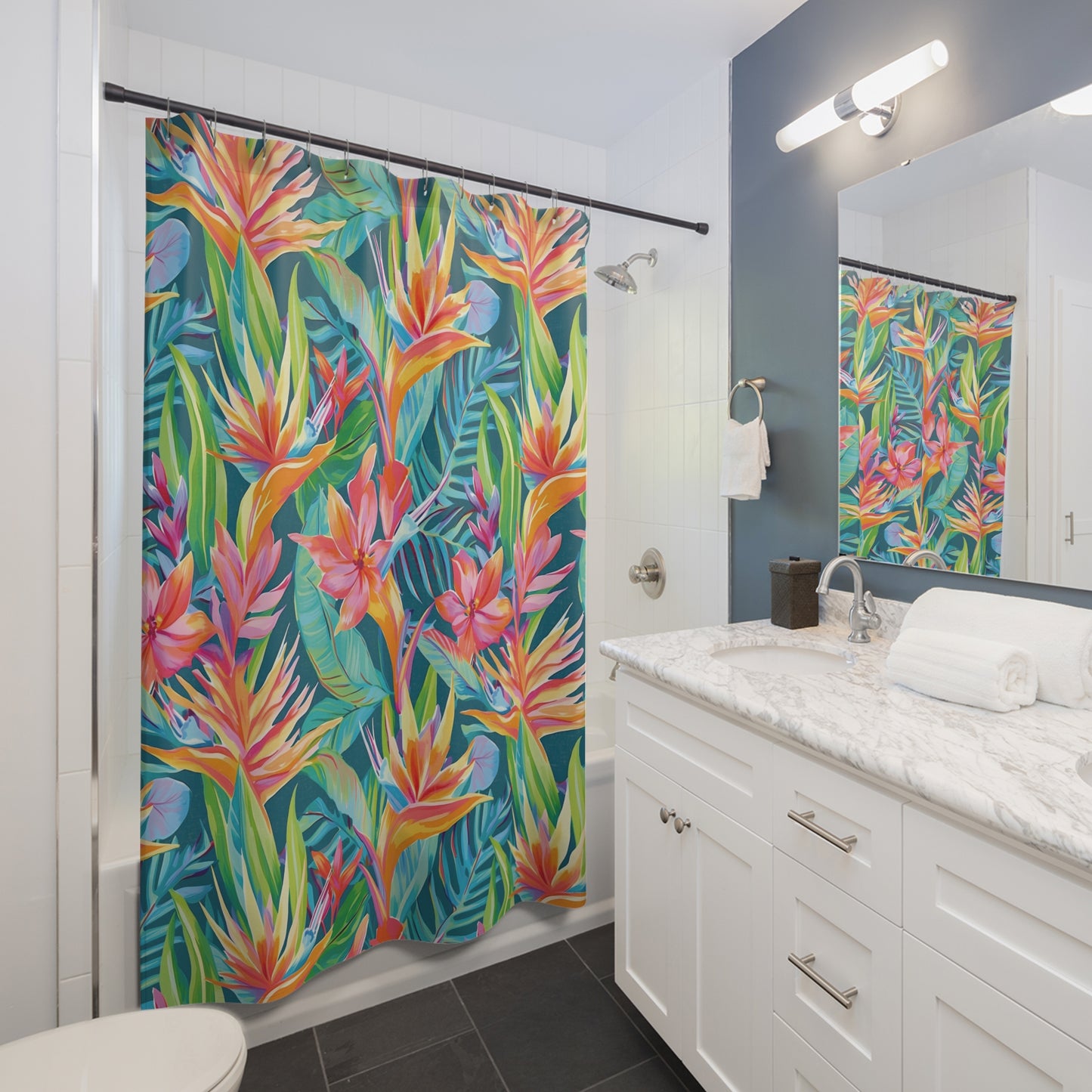 Tropical Paradise Shower Curtain, Beach Home Decor, Floral Bath Accessory, Vibrant Nature Curtains, Hawaii-Inspired Bathroom Decor