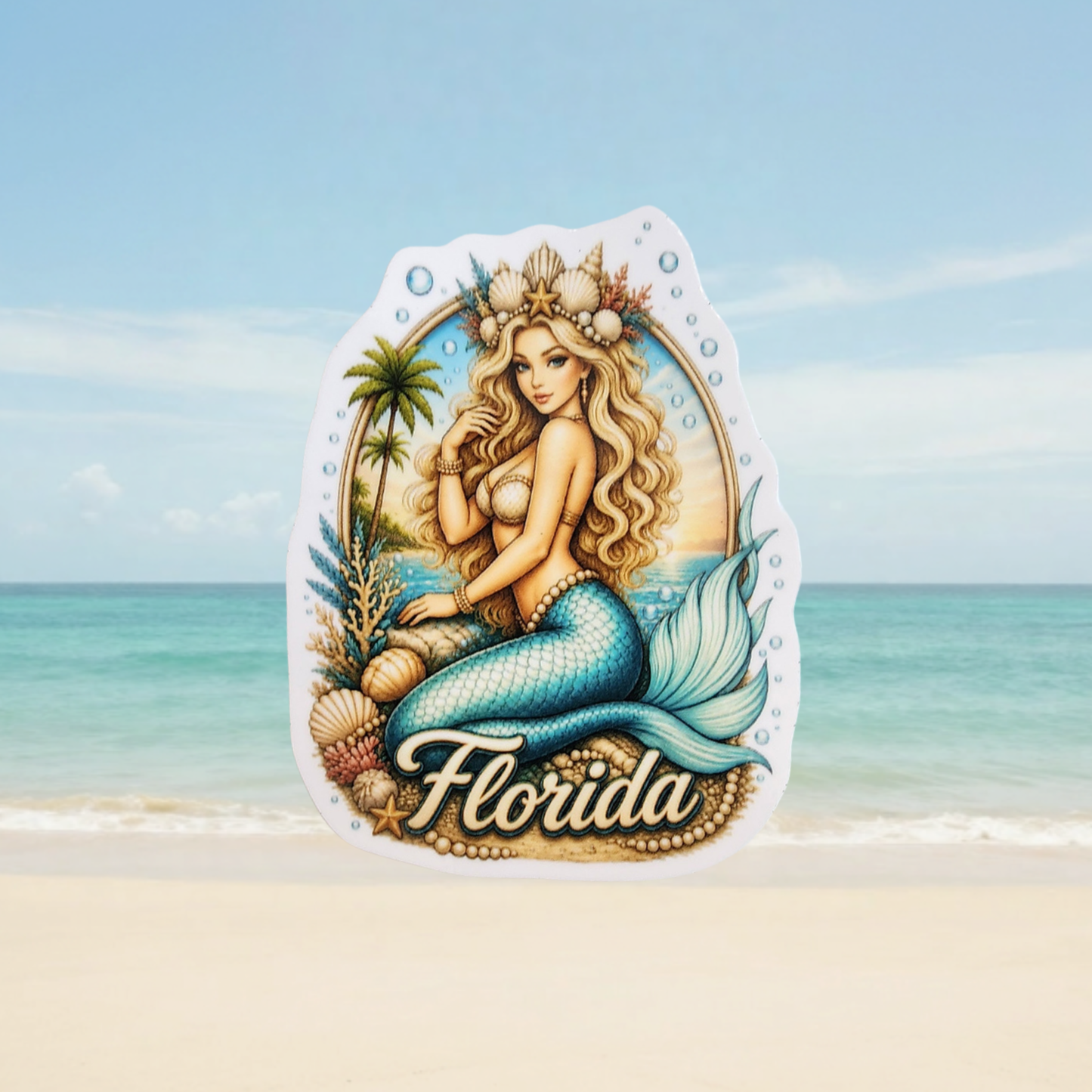 Florida Mermaid Vinyl Sticker-Blonde