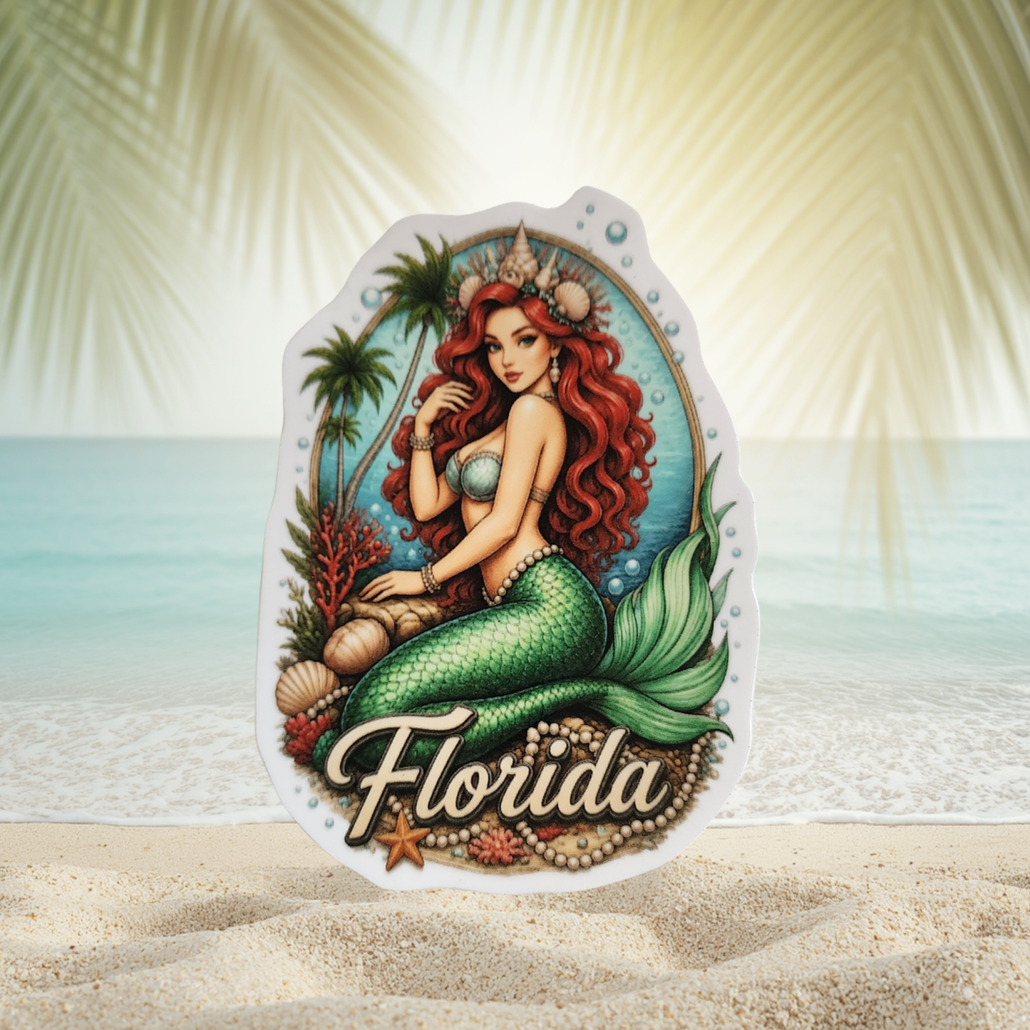 Florida Mermaid Vinyl Sticker-Red Head