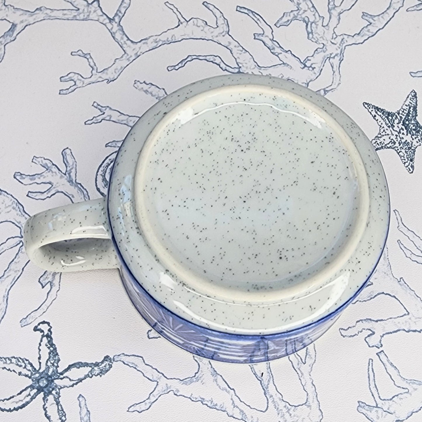 Vintage Seashell Speckled Stoneware Ceramic Soup Mug