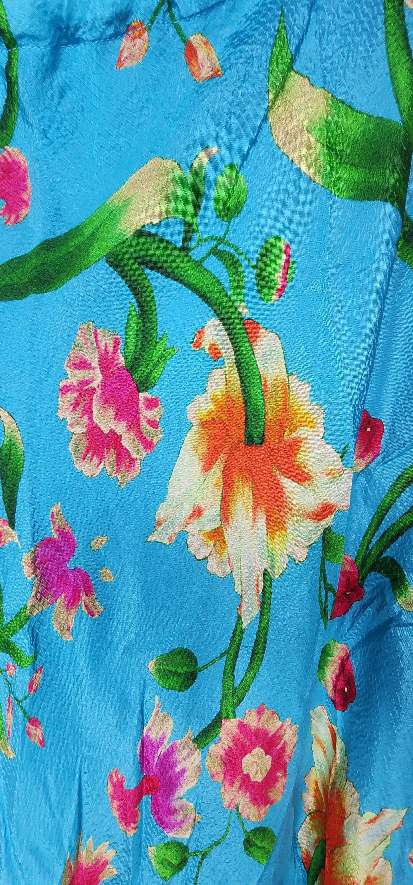 Natori Chikayo-Obi floral silk skirt in aqua size small