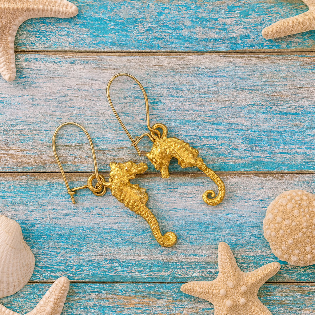 Gold Dipped Seahorse Dangle Vintage Earrings