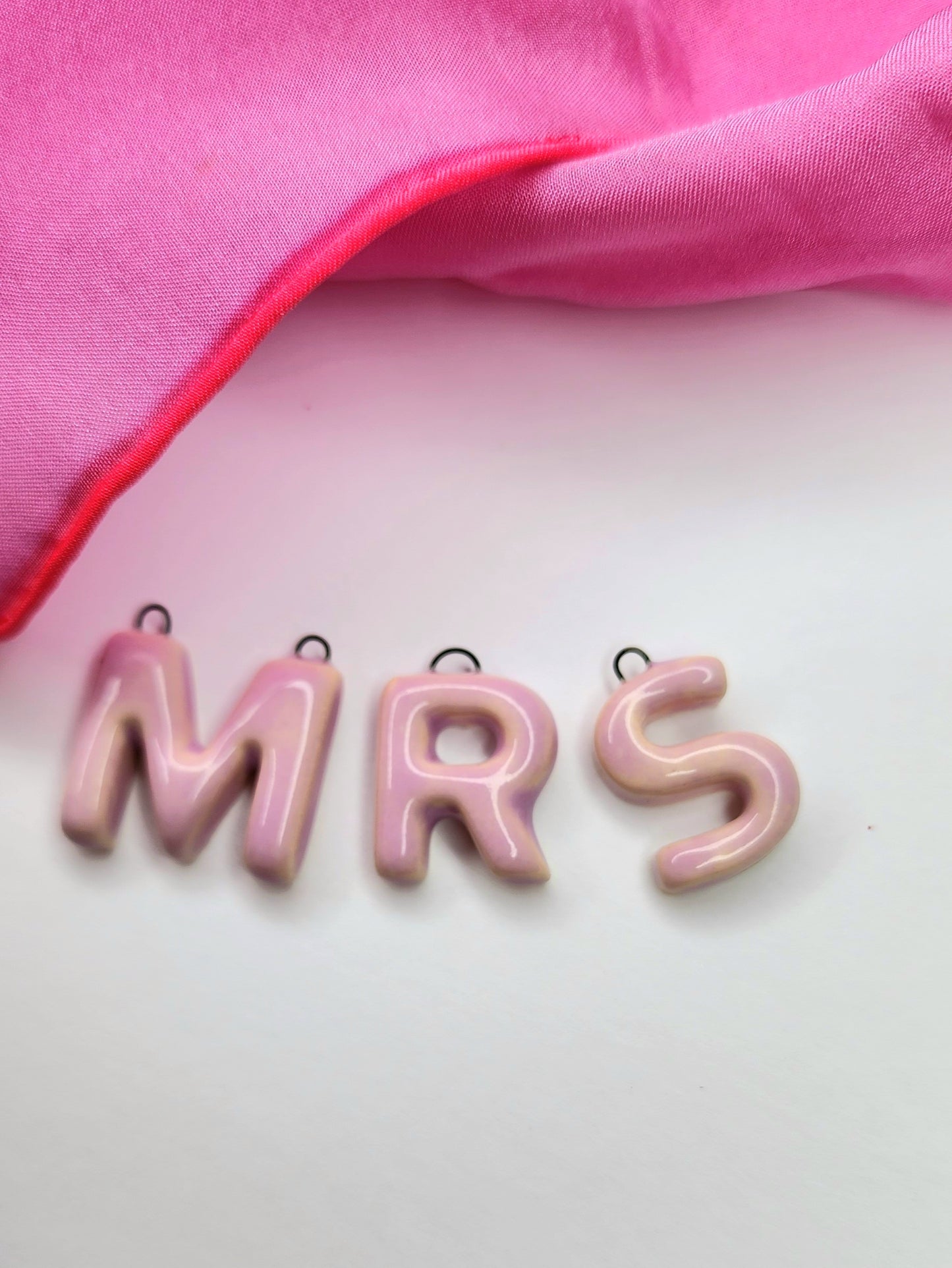 Monogram Pink Bubble Letters Ceramic Pendant