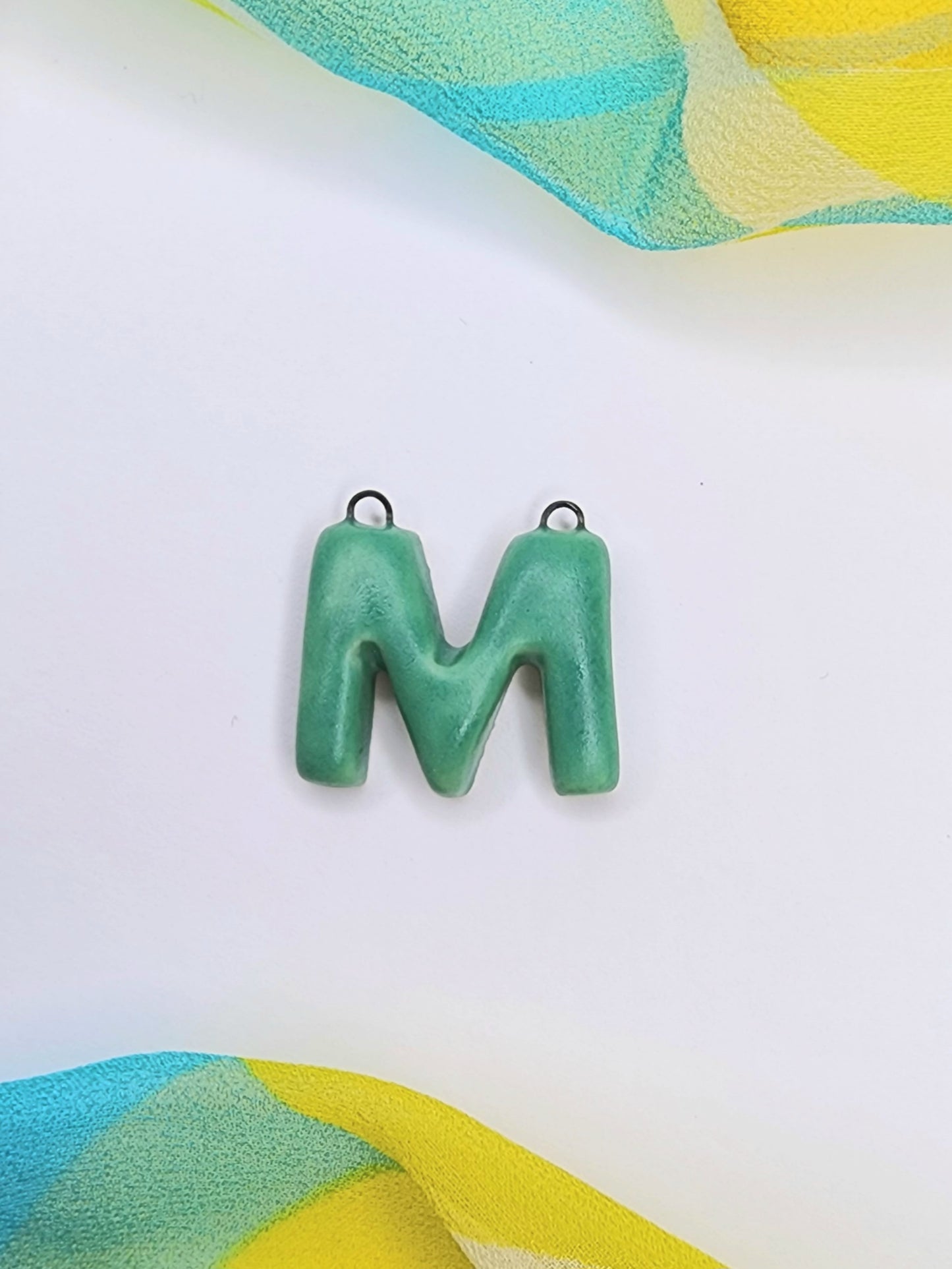 Ceramic Monogram Letter Pendant Satin Green