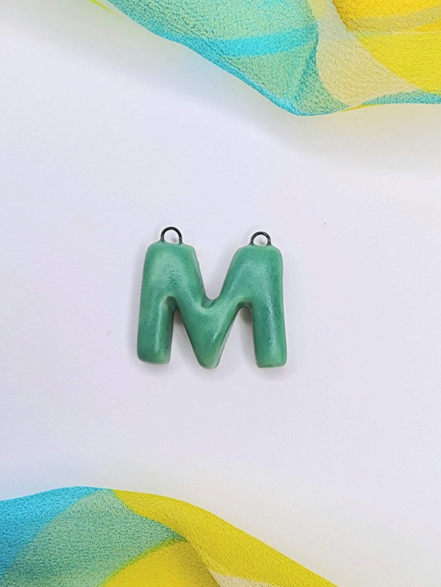 Monogram Ceramic Bubble Letter Pendant Satin Matte Green
