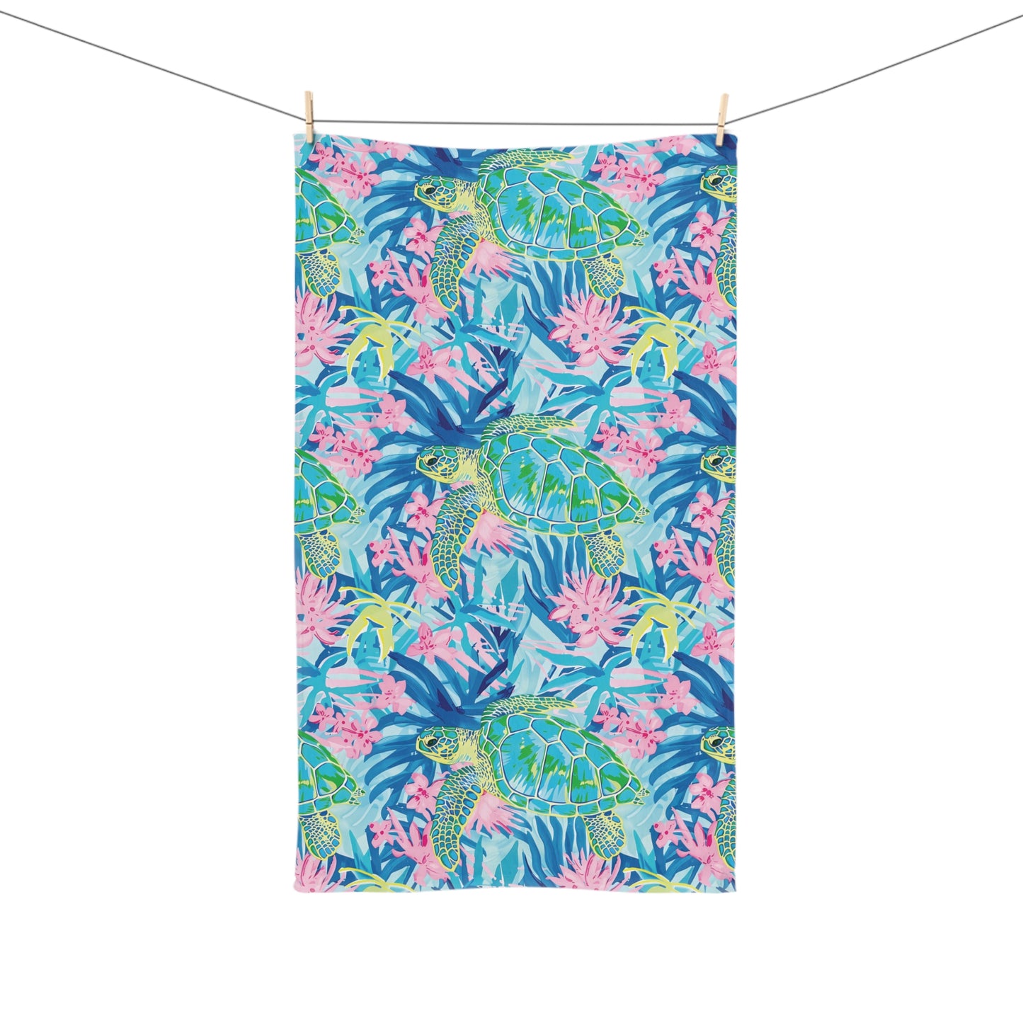 Tropical Turtle Hand Towel - Bright Sea Life Decor, Kitchen, Bathroom, Gift for Beach Lovers, Nautical Home Accent