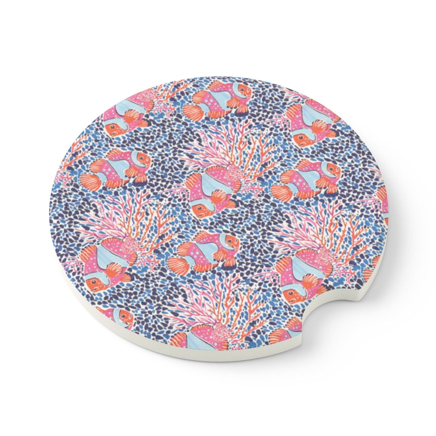 Clownfish Coral Soapstone Car Coaster — Colorful Ocean Reef Drink Holder