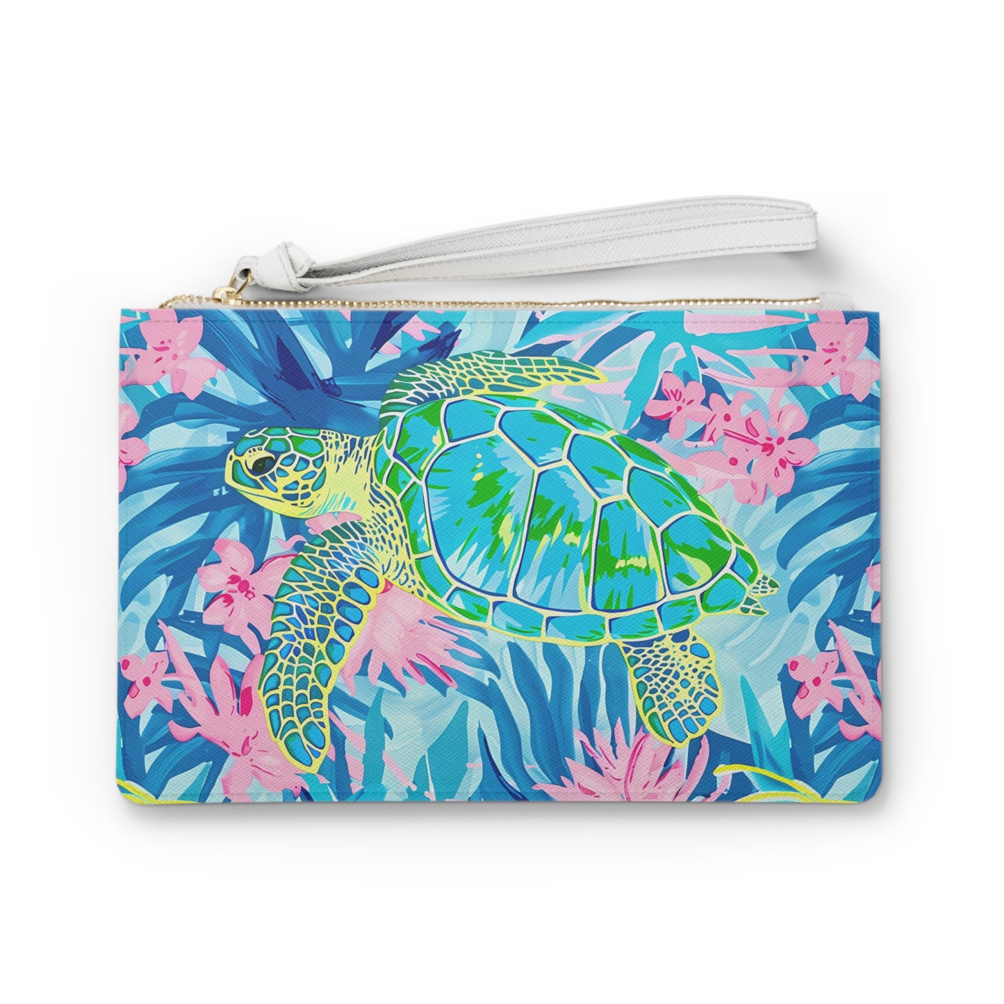 Sea Turtle Floral Clutch — Tropical Beach Wristlet Purse