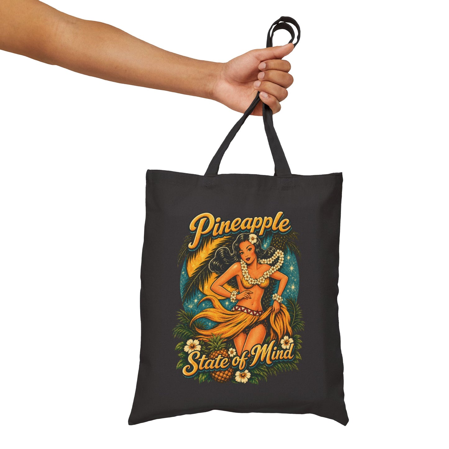 Pineapple Stat of Mind Tote Bag — Vintage Pineapple Hula Girl Canvas Tote Bag