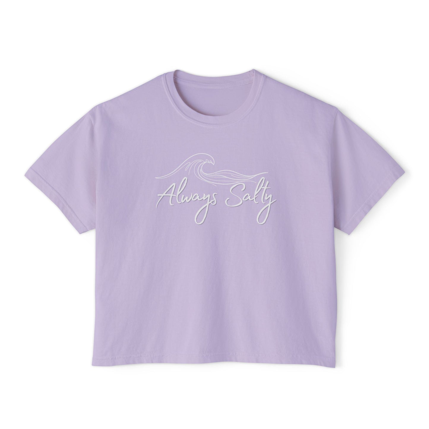 Women's Tee — "Always Salty" Wave Graphic Boxy Crop T-Shirt