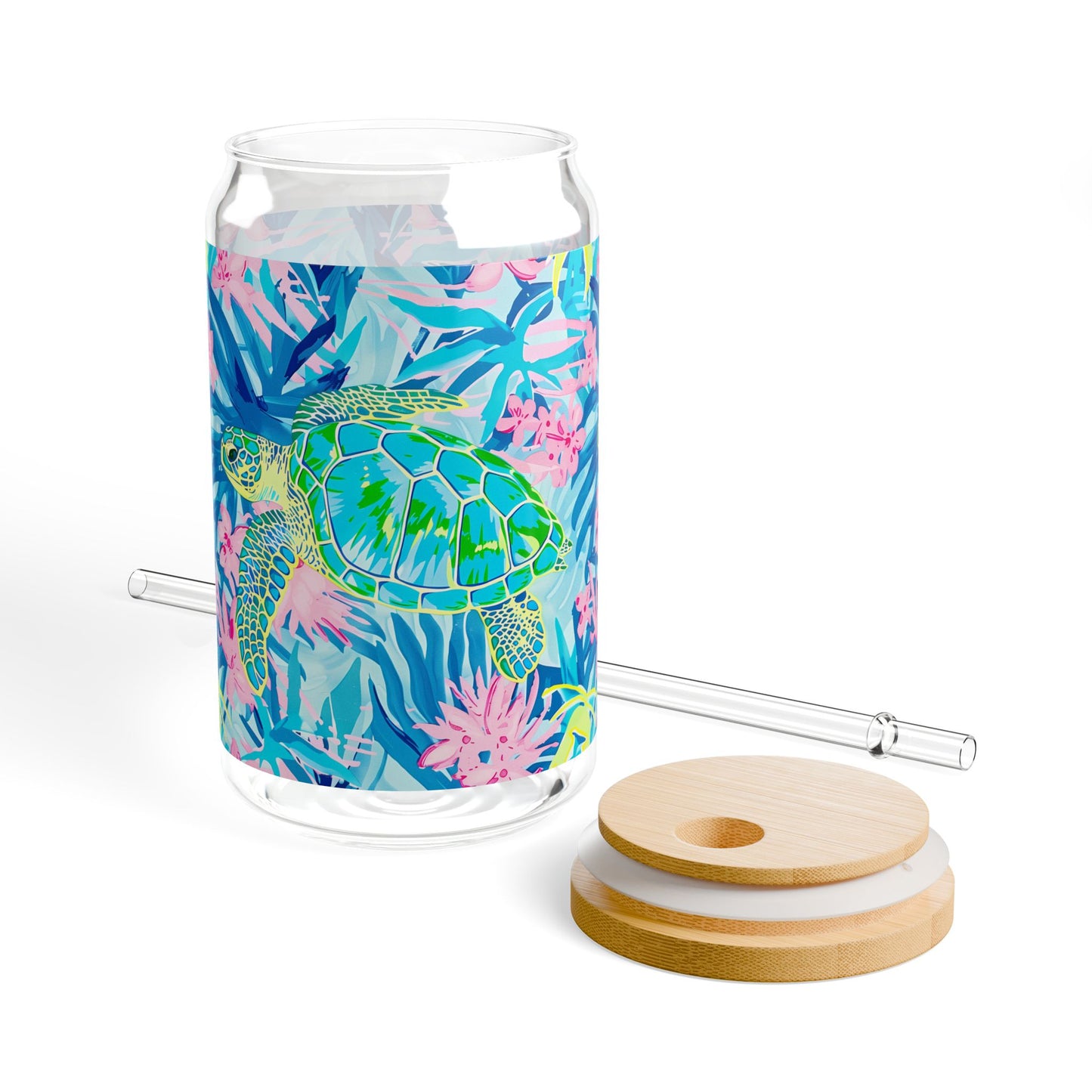 Eco-Friendly Summer Drinkware, Tropical Sipper Glass, 16oz | Sea Turtle Design, Party Accessory, Gift for Ocean Lovers