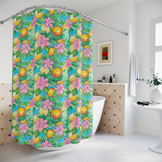 Vibrant Floral Shower Curtain, Lemon Blossom Decor, Bright Bathroom Accessory, Summer Vibe Home Decor, Tropical Oasis Shower Curtain