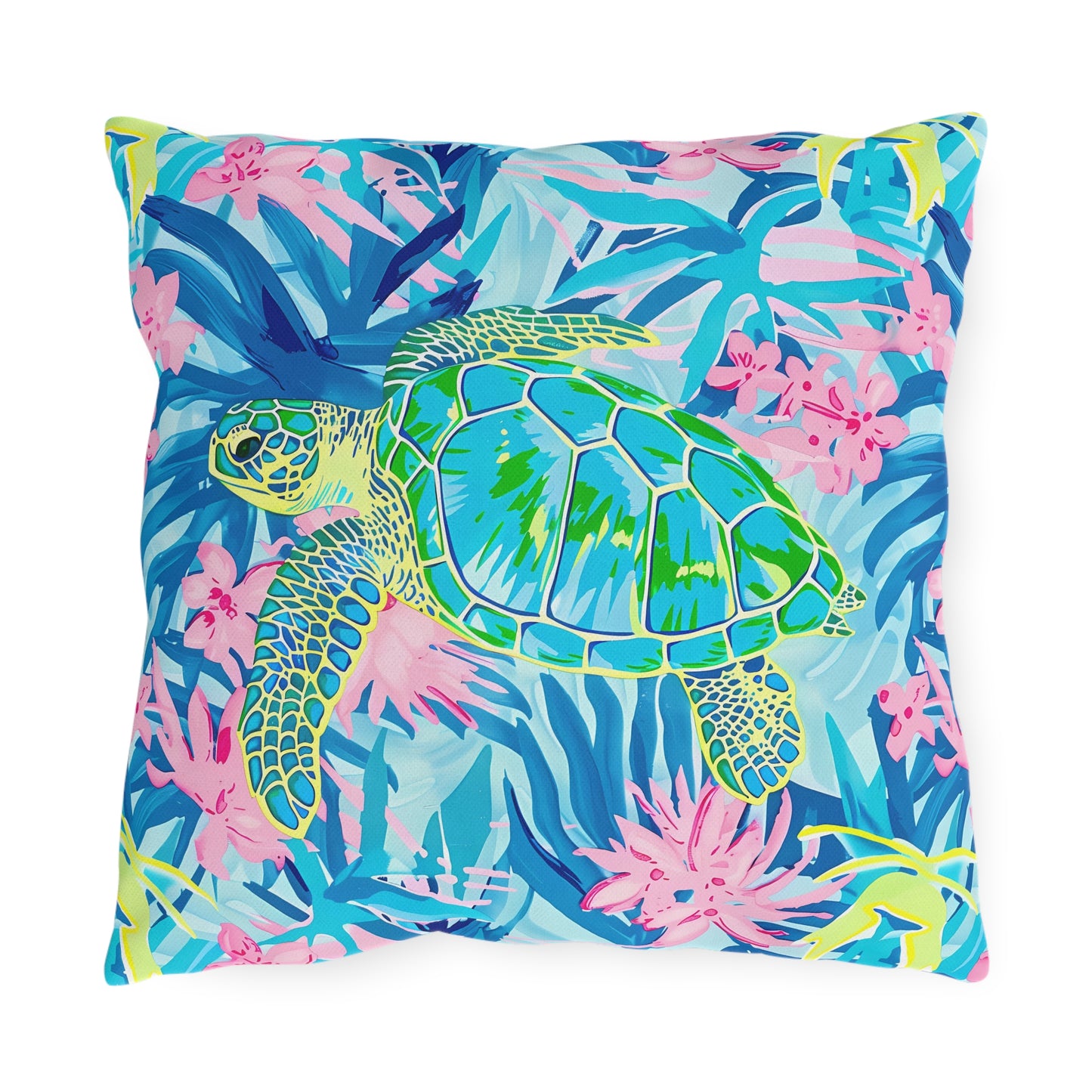 Sea Turtle Tropical Outdoor Pillow — Vibrant Coastal Patio Throw