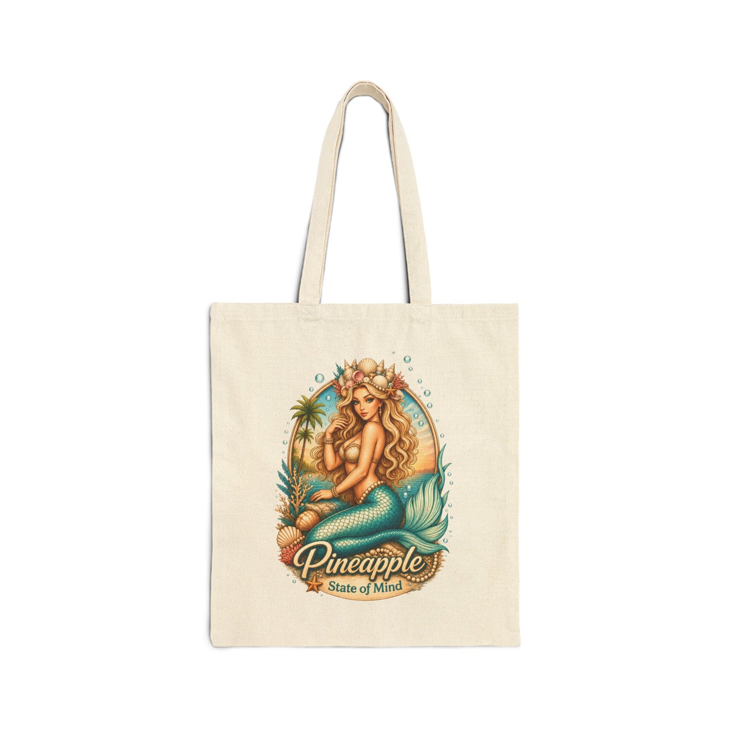 Tote Bag — Pineapple Mermaid 'Pineapple State of Mind' Tropical Canvas Tote