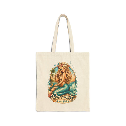 Tote Bag — Pineapple Mermaid 'Pineapple State of Mind' Tropical Canvas Tote